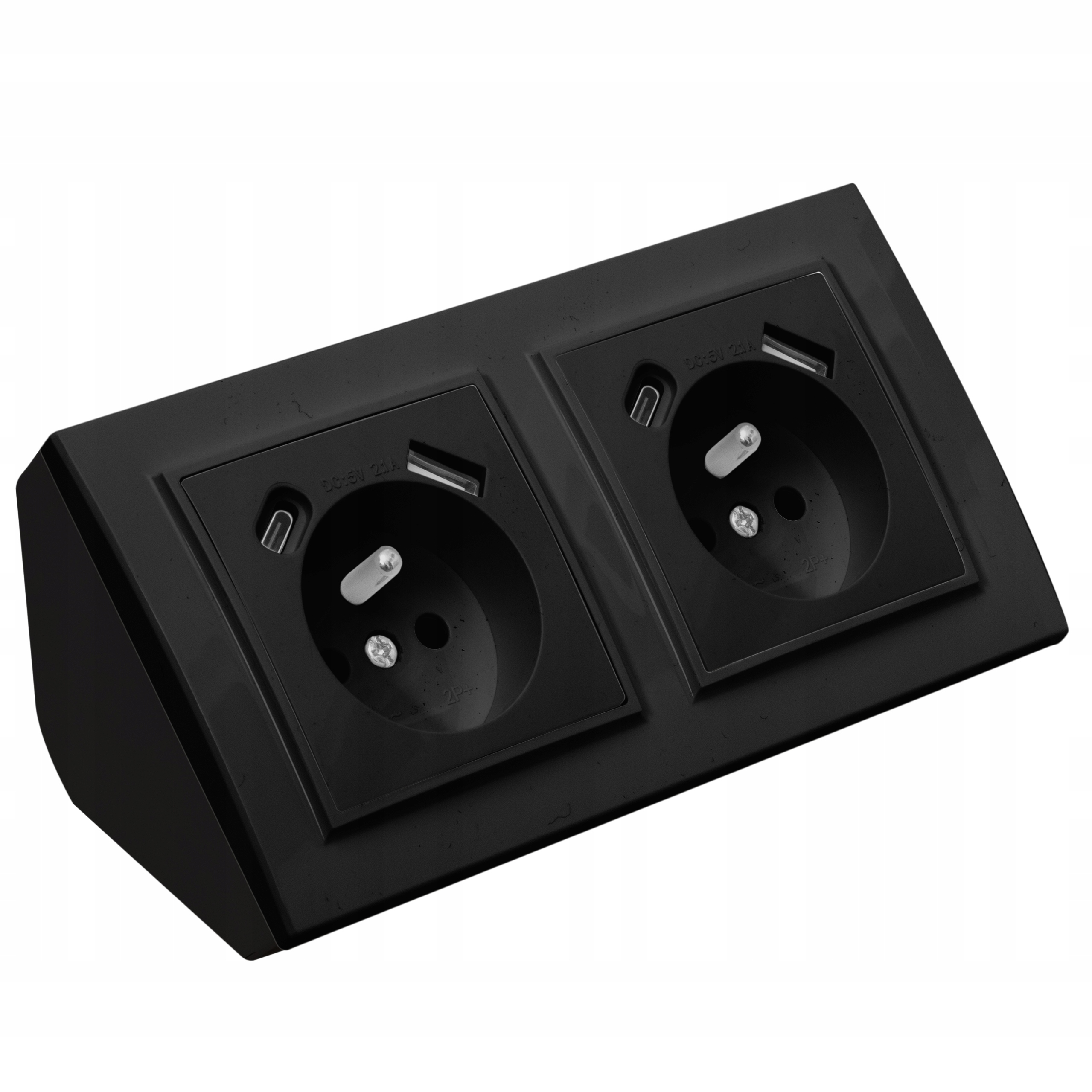 Gniazdo Podwójne Meblowe Narożne Biurkowe Kuchenne Usb Typ C Czarne Matowe