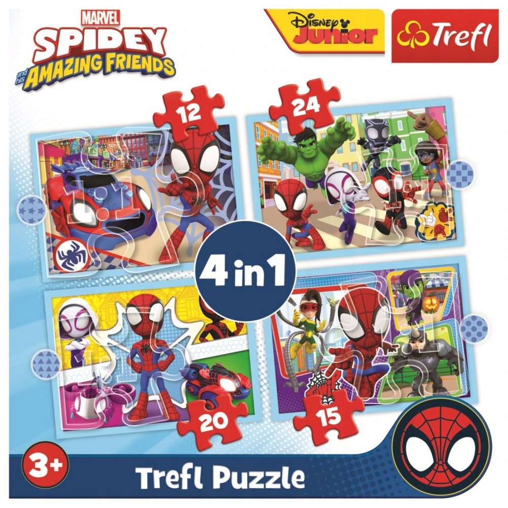 PUZZLE dla 4 Latka 4w1 Ekipa Spidey ŻYWE KOLORY