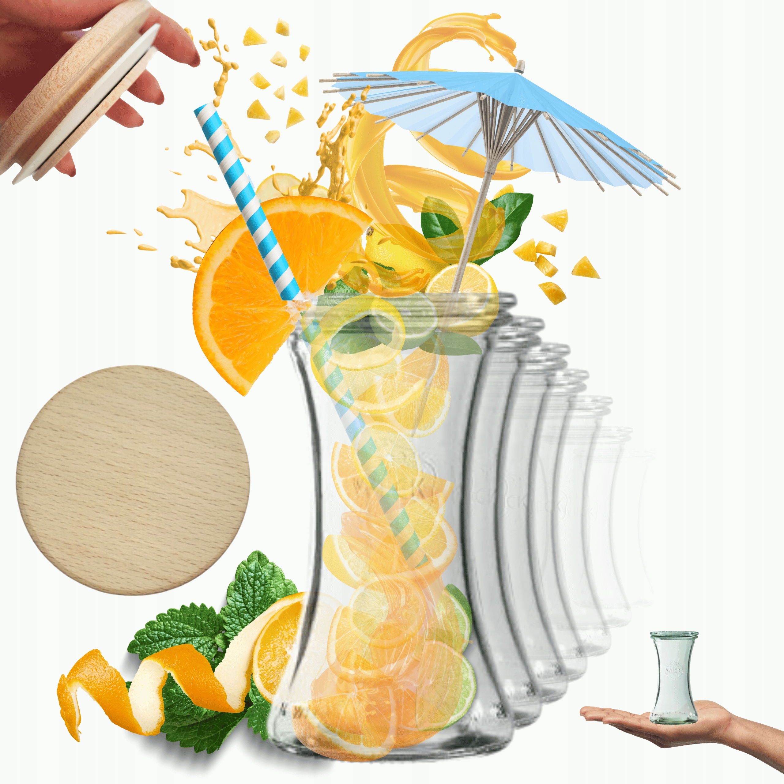 Sklenice Weck 200 Ml pohárků Deli žáruvzdorné dřevěné víko 12 Ks Pevné