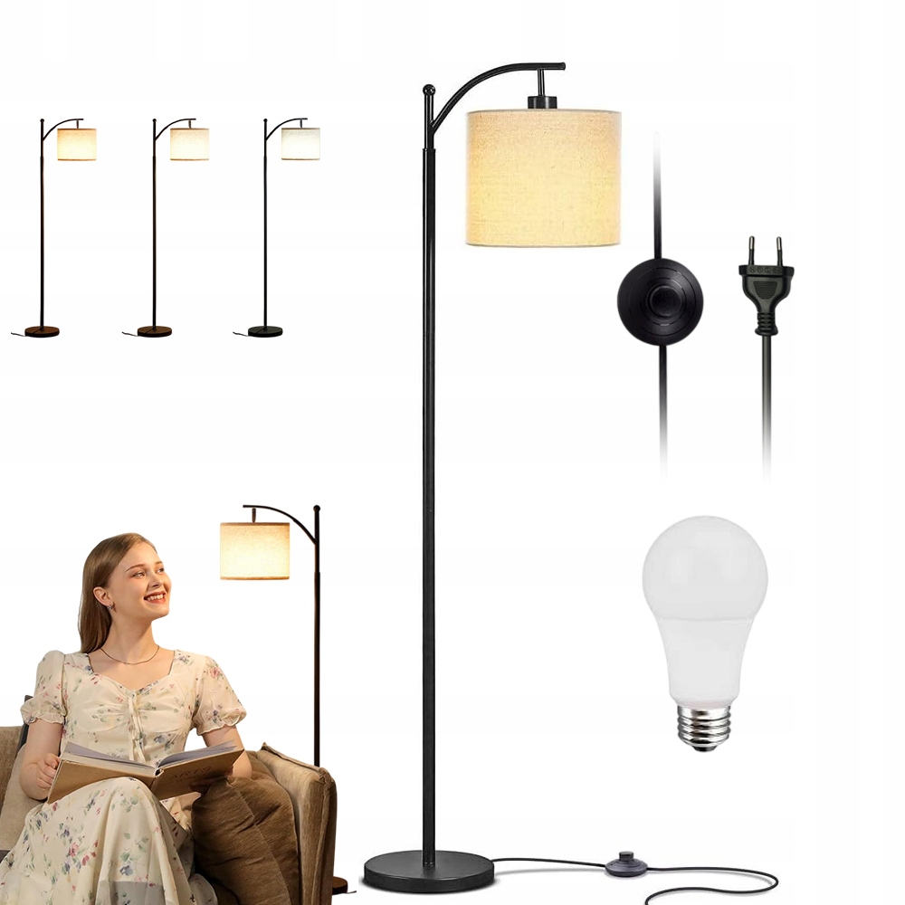 Moderní Textilní Podlahová Lampa 175 CM S Lněným Stínítkem Do Obývacího Pokoje A Restaurace