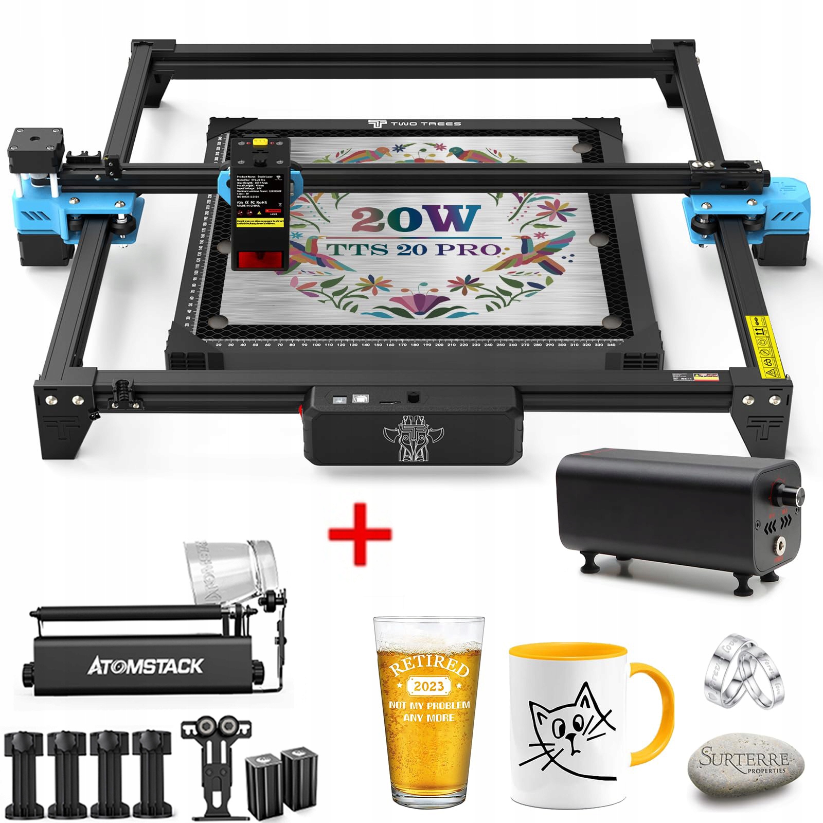 Grawer wycinarka laserowa TwoTrees TTS-20 Pro 20W + Pompa + Platforma+Wałek