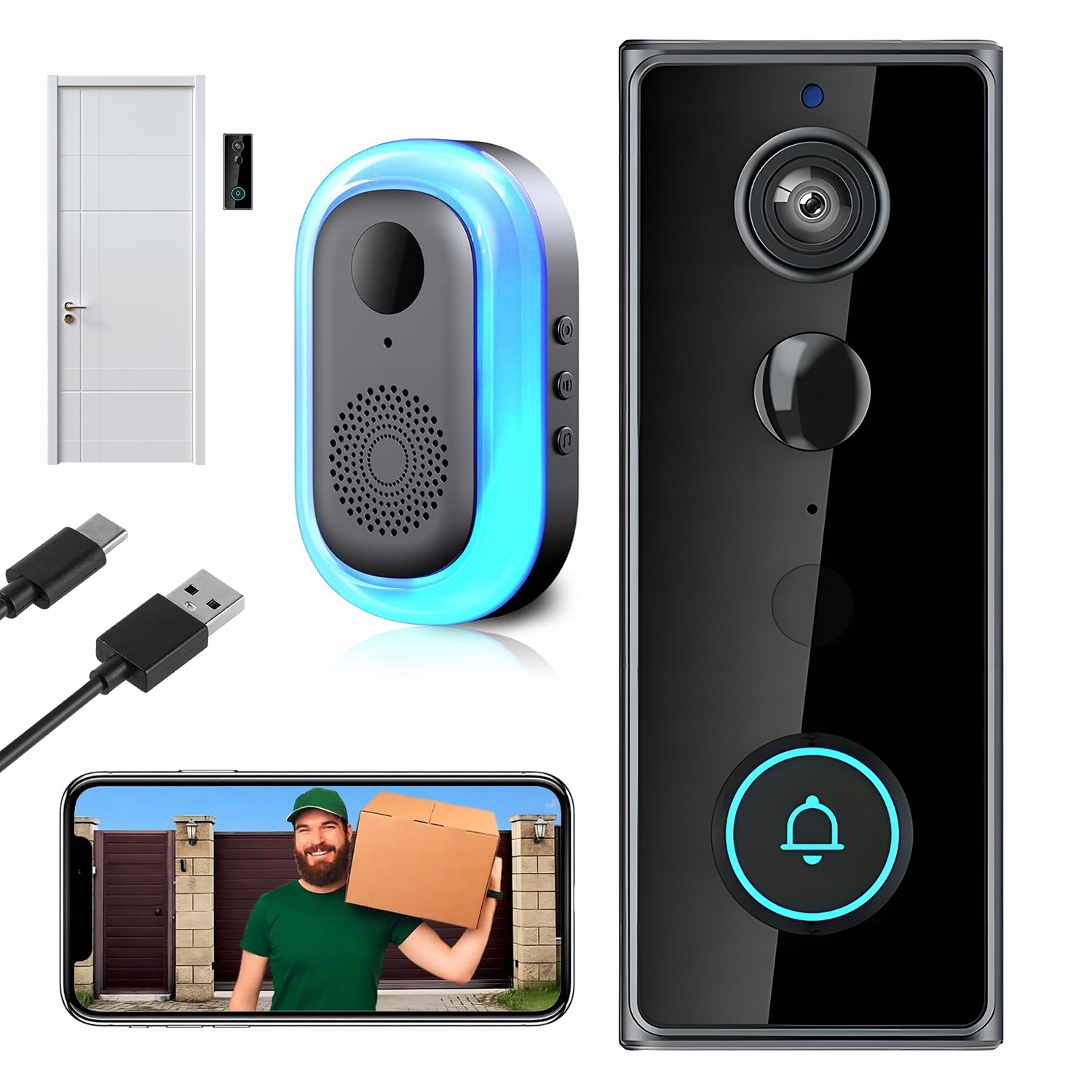 Smart Videozvonek 2K Vodotěsný IP65 Noční Vidění Upozornění