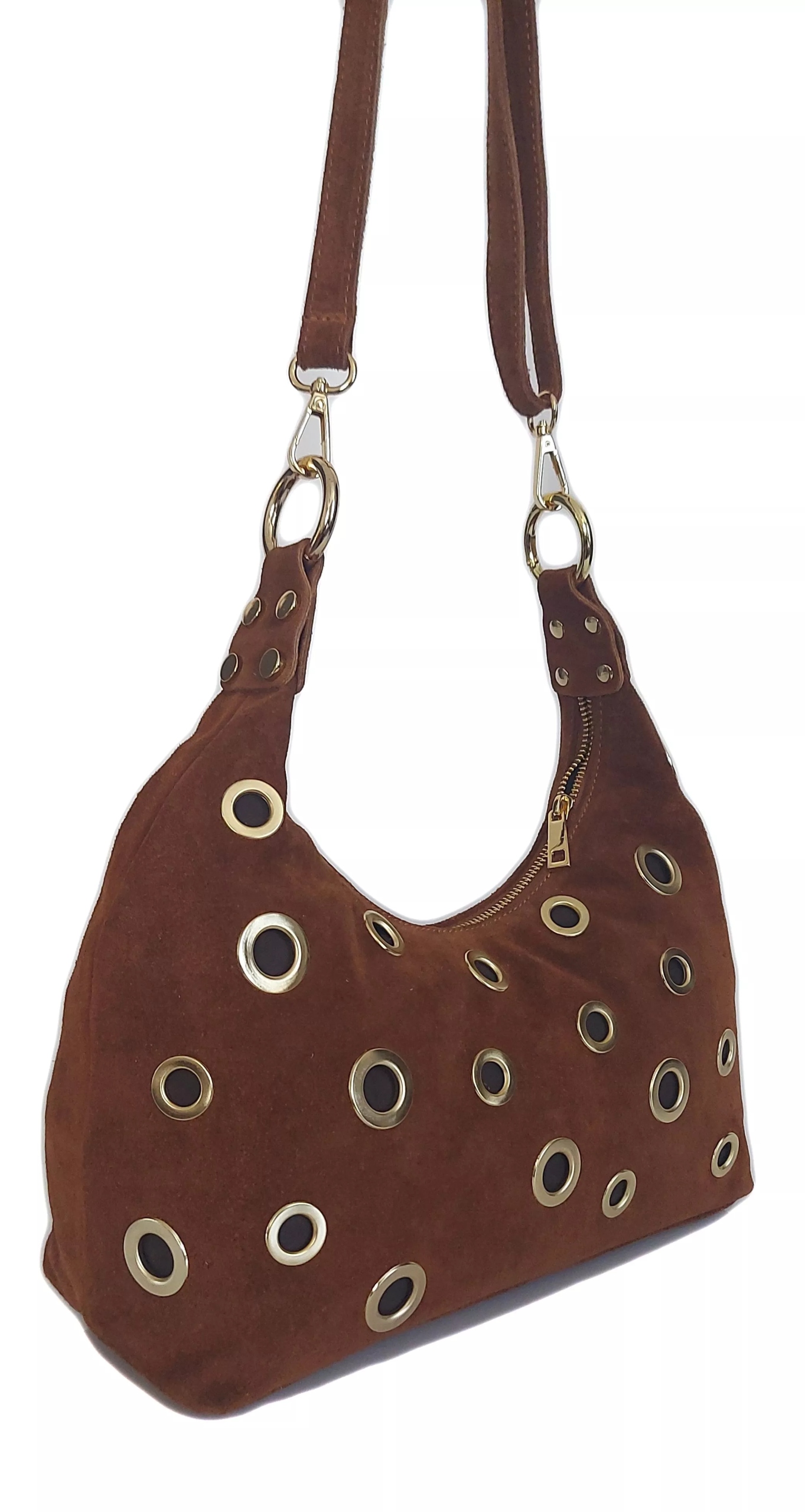 Prostorná Semišová Italská Velká Kabelka Přes Rameno, Zlaté Kování, Kolečka Camel