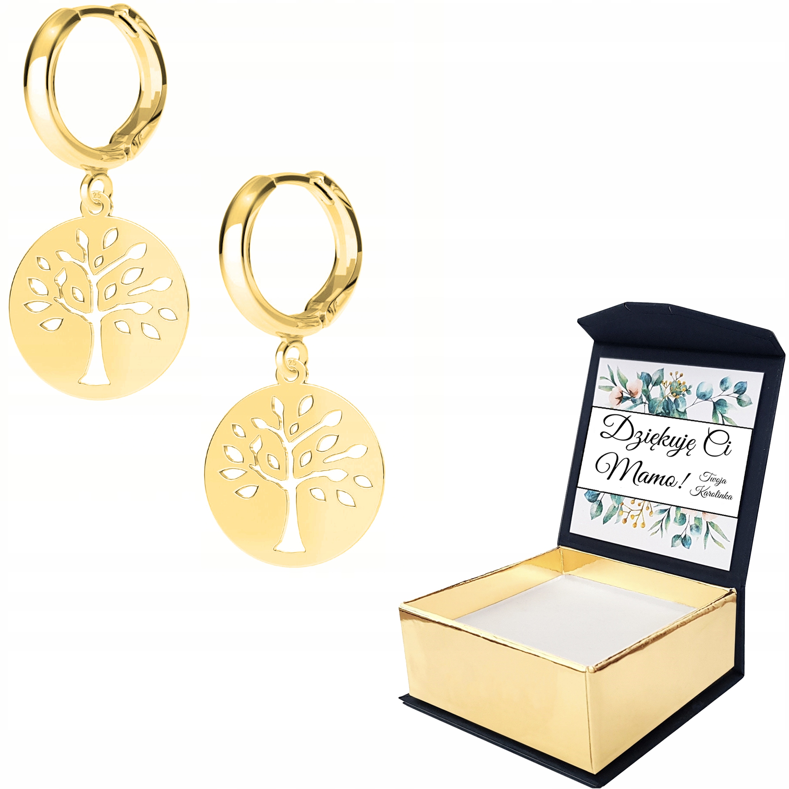 Náušnice zlaté Strom Stromek Tree Vlastní Potisk