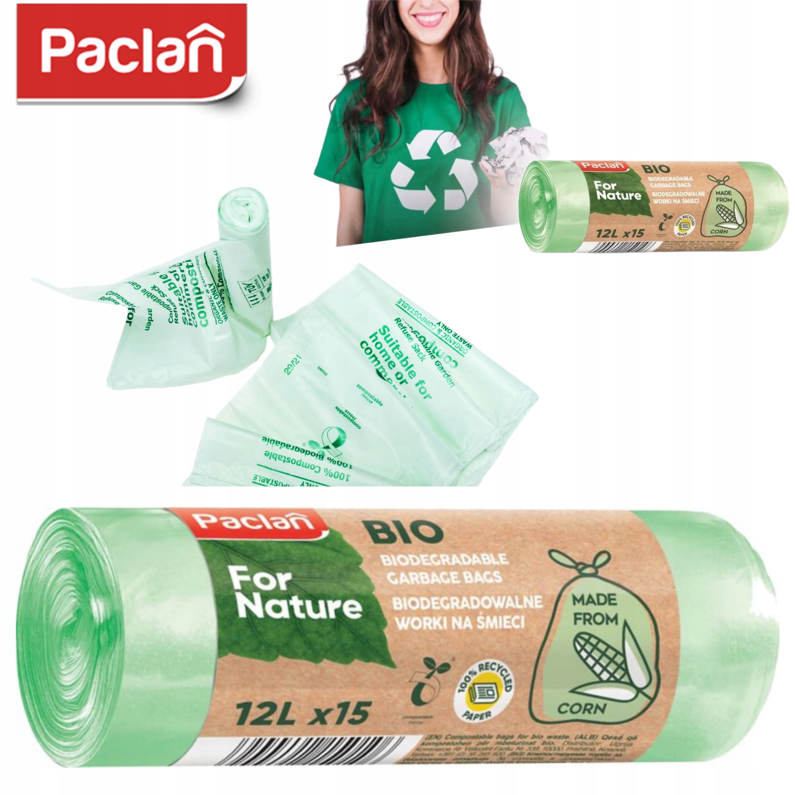 

Worki na śmieci do bioodpadów Paclan Worki 12l 15