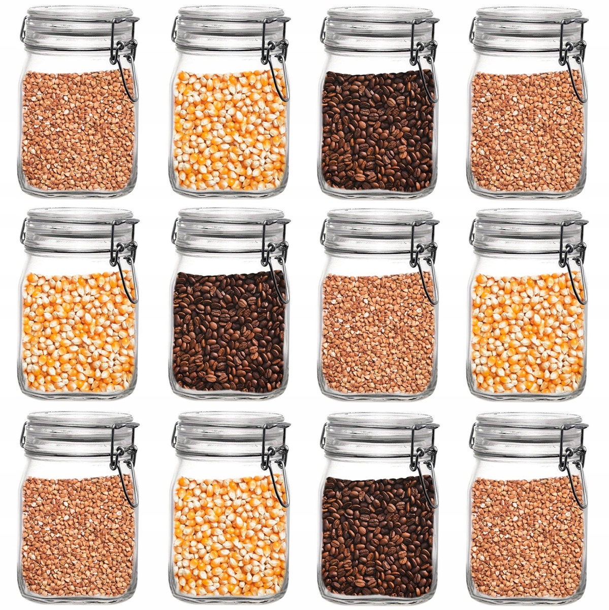 Sklenená Nádoba S Tesnením Potravinárske výrobky Sypké Tekuté 1L 12ks