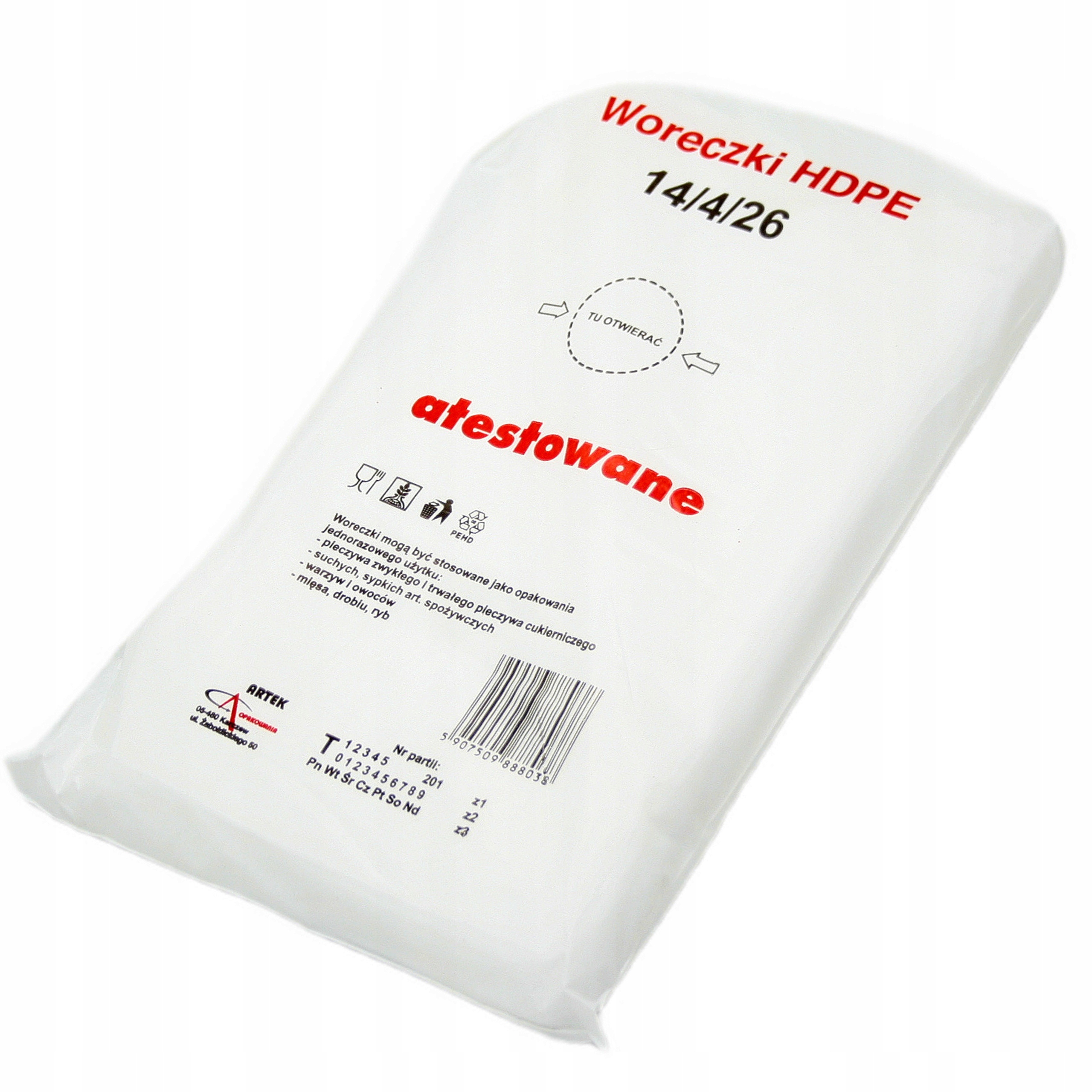 WORECZKI TOREBKI FOLIOWE HDPE ŚNIADANIOWE NA ŻYWNOŚĆ 14x26 cm ATESTOWANE EAN (GTIN) 5907509888038