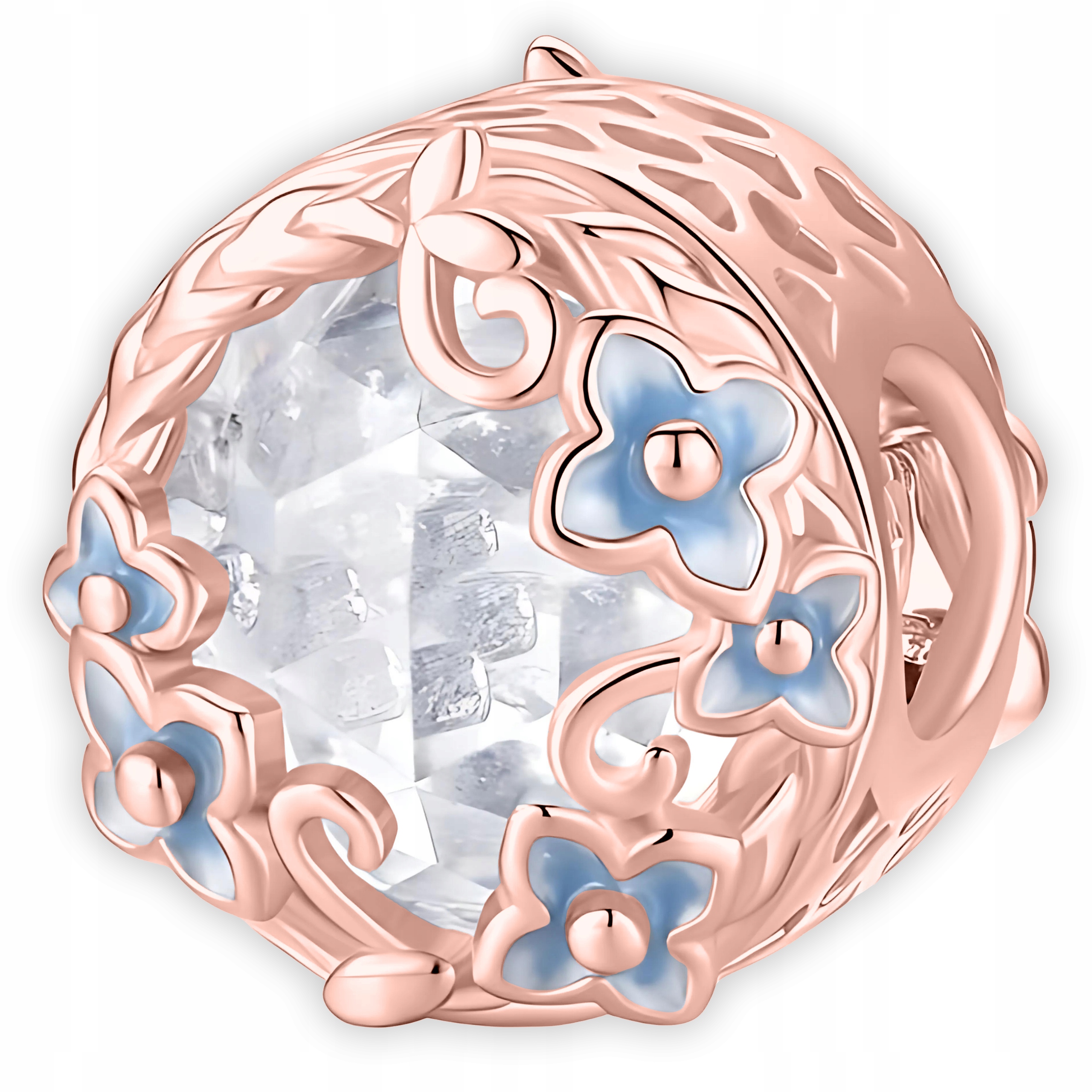 Charms Růžový Korálek Pozlacený 750 Květ Květiny Bílá Zirkon Stříbro 925