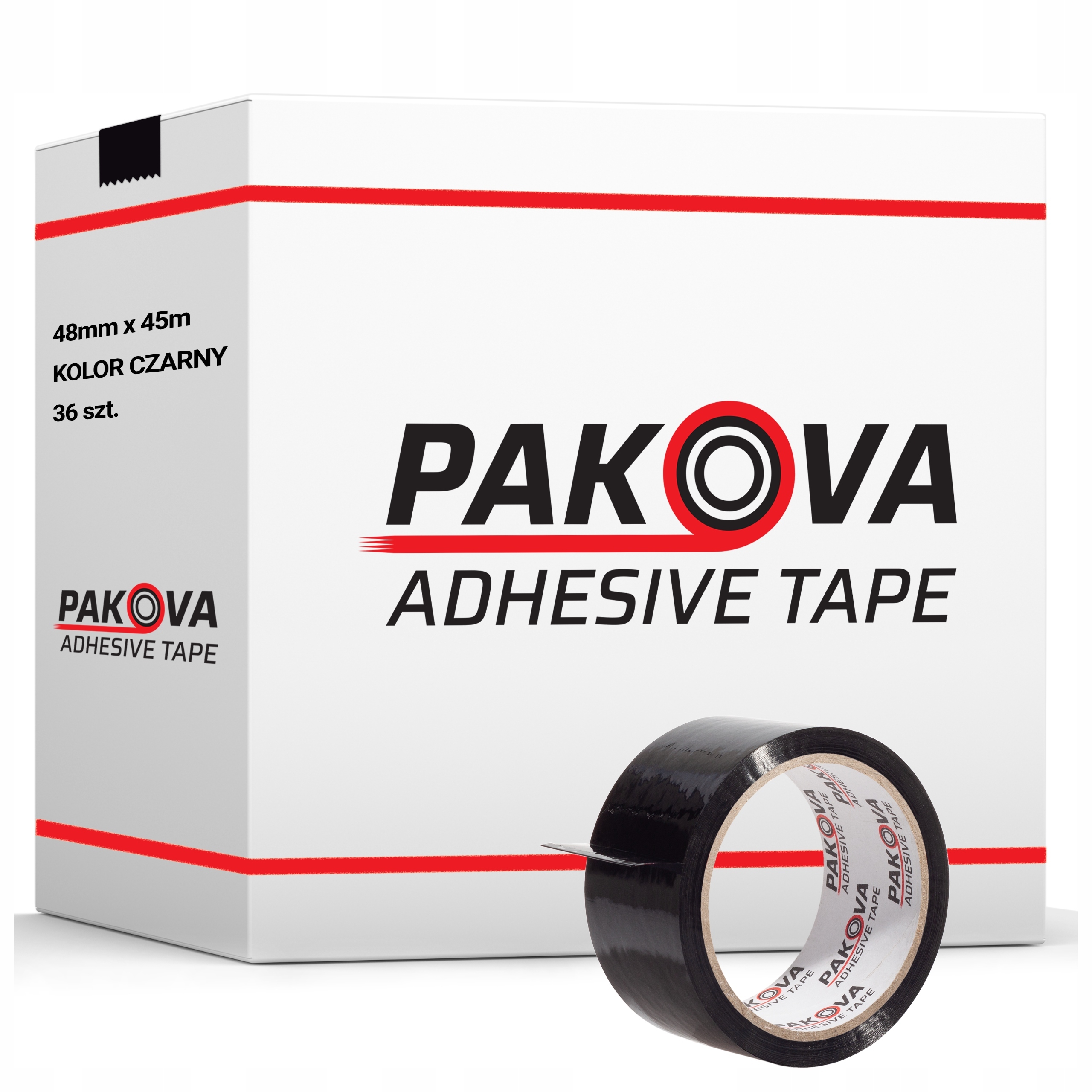 Taśma Pakowa Czarna 48/50y Klejąca Mocna Pakova 36szt