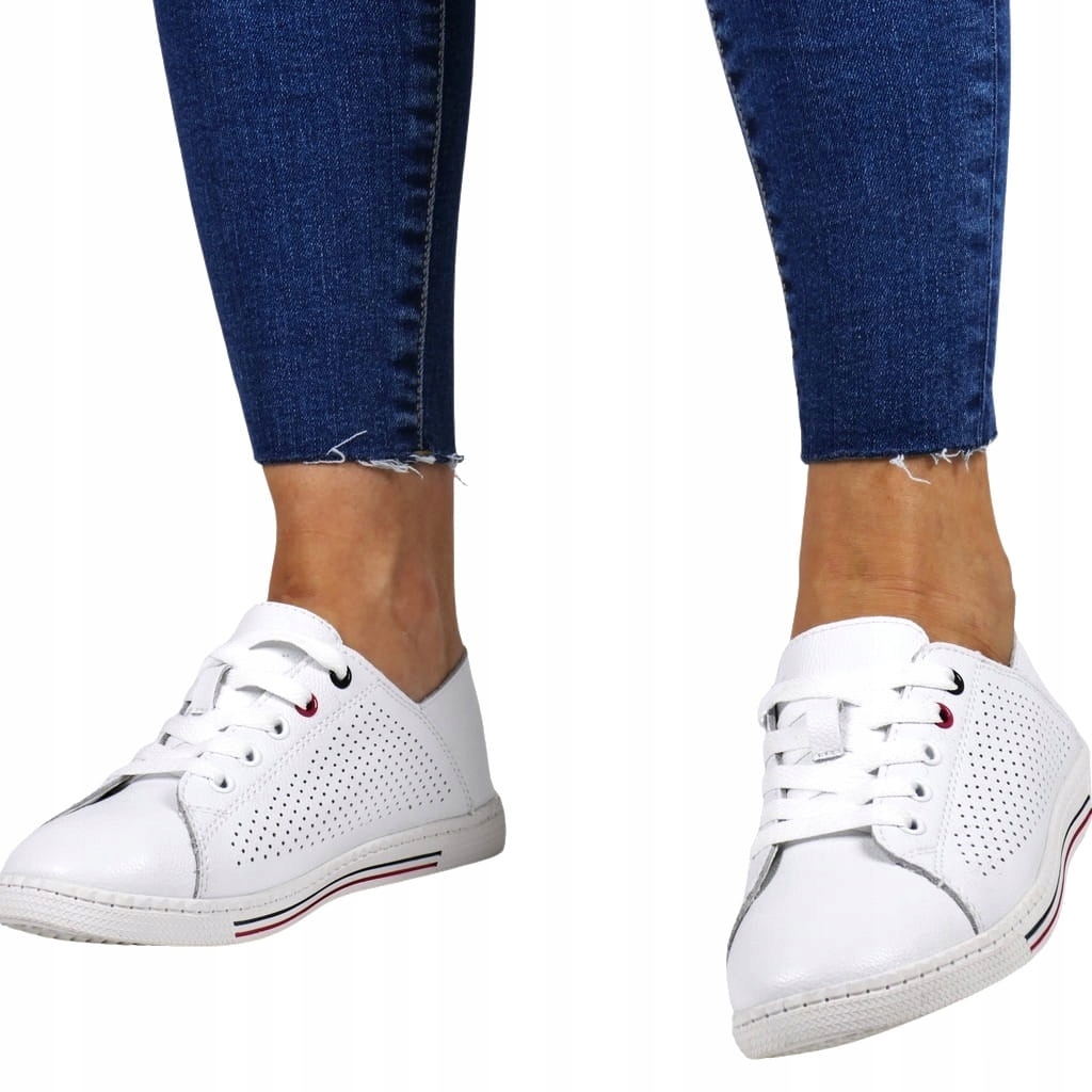 iButy DAMSKIE SKÓRZANE TRAMPKI BUTY SPORTOWE SNEAKERSY BIAŁE WYGODNE MODNE Kod producenta 87965 BIAŁE