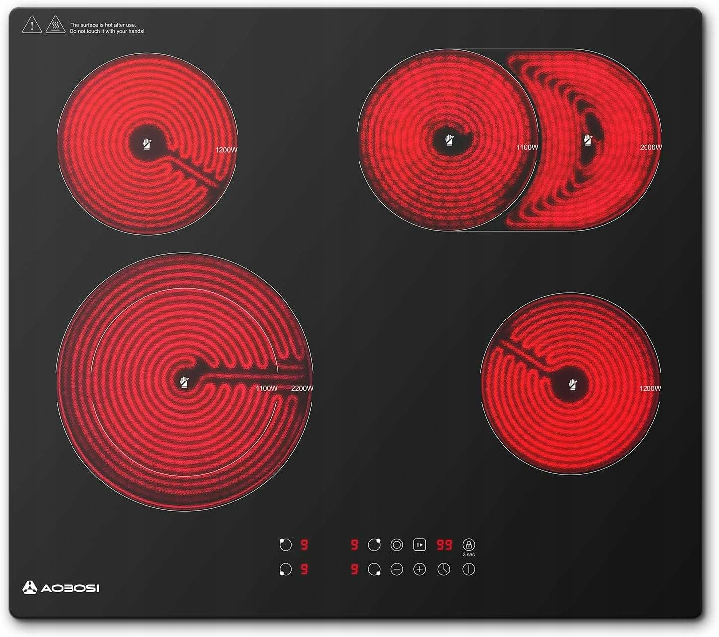 Płyta indukcyjna ceramiczna 4 strefy grzewcze do zabudowy 6600 W