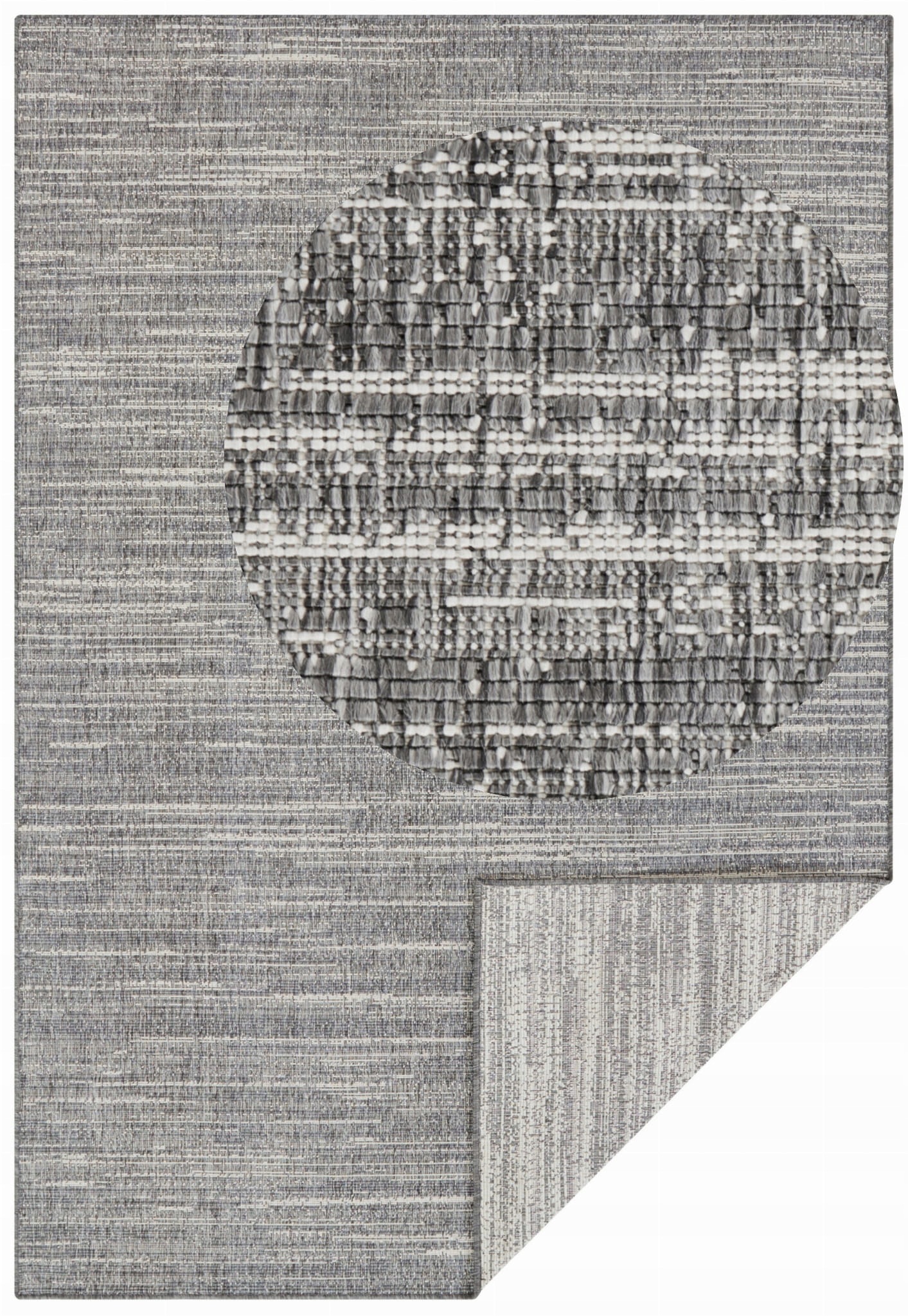 Koberec na terasu 160x230, sivý, krémový, obojstranný, plocho tkaný, šnúrkový
