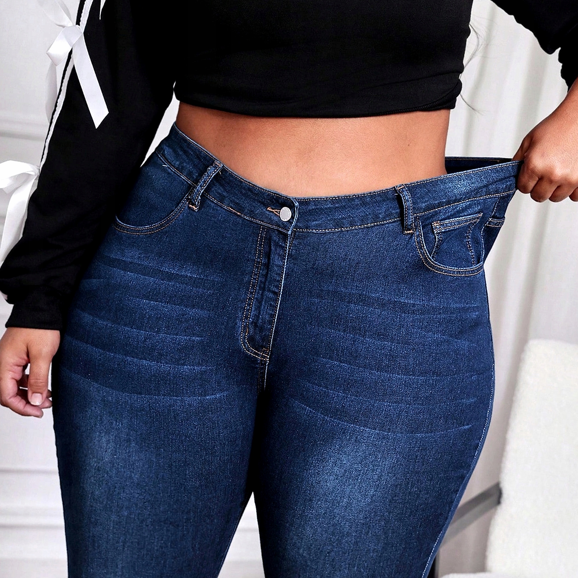 Rozšířené džíny Casual Modré Dámské Prošívané Plus 11xl 62