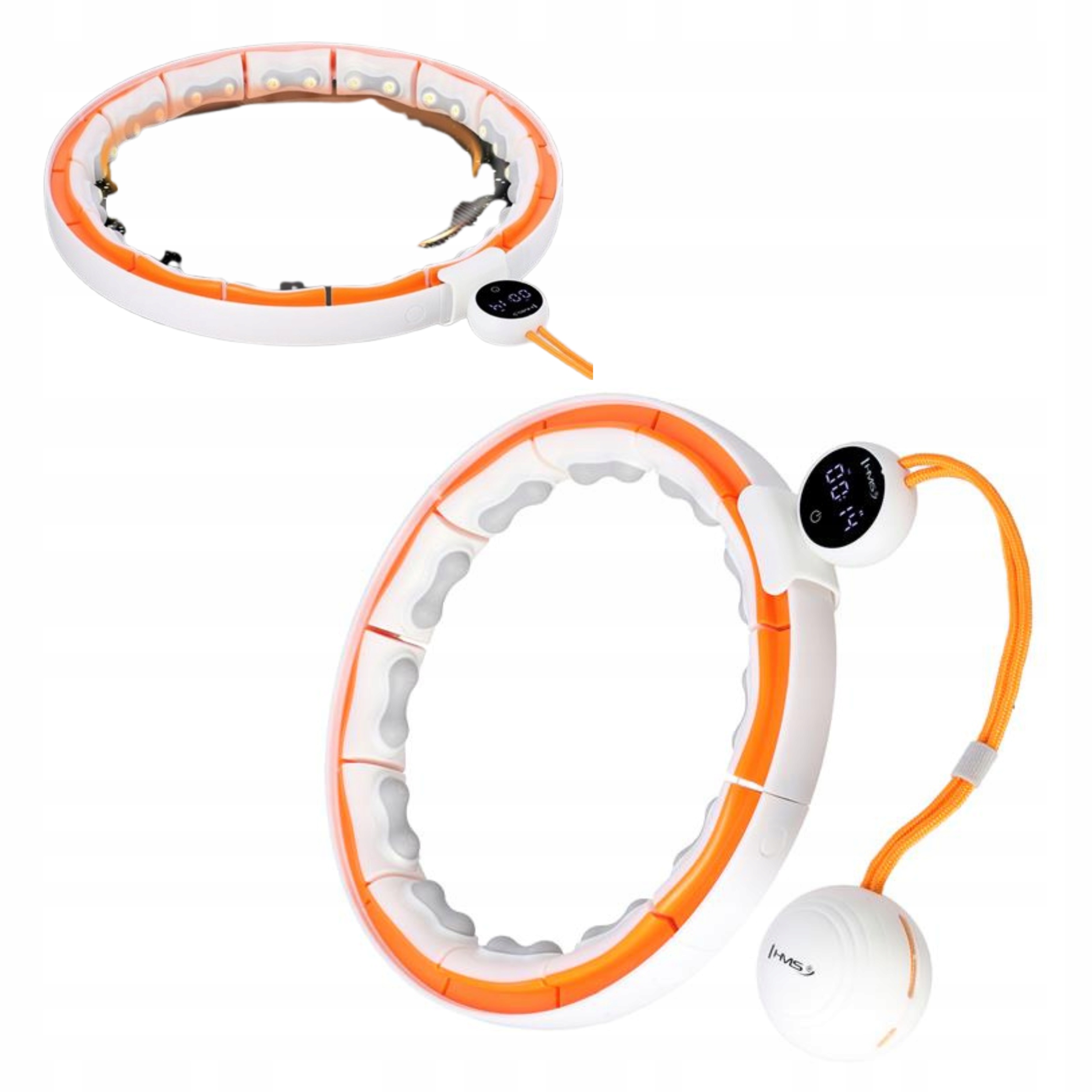 Hula Hoop s magnety, závažím, počítadlem, masážní, bílá a oranžová Hms
