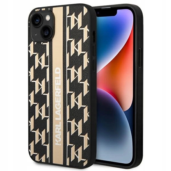 Pouzdro Karl Lagerfeld Monogram Stripe pro iPhone 14 Plus hnědé