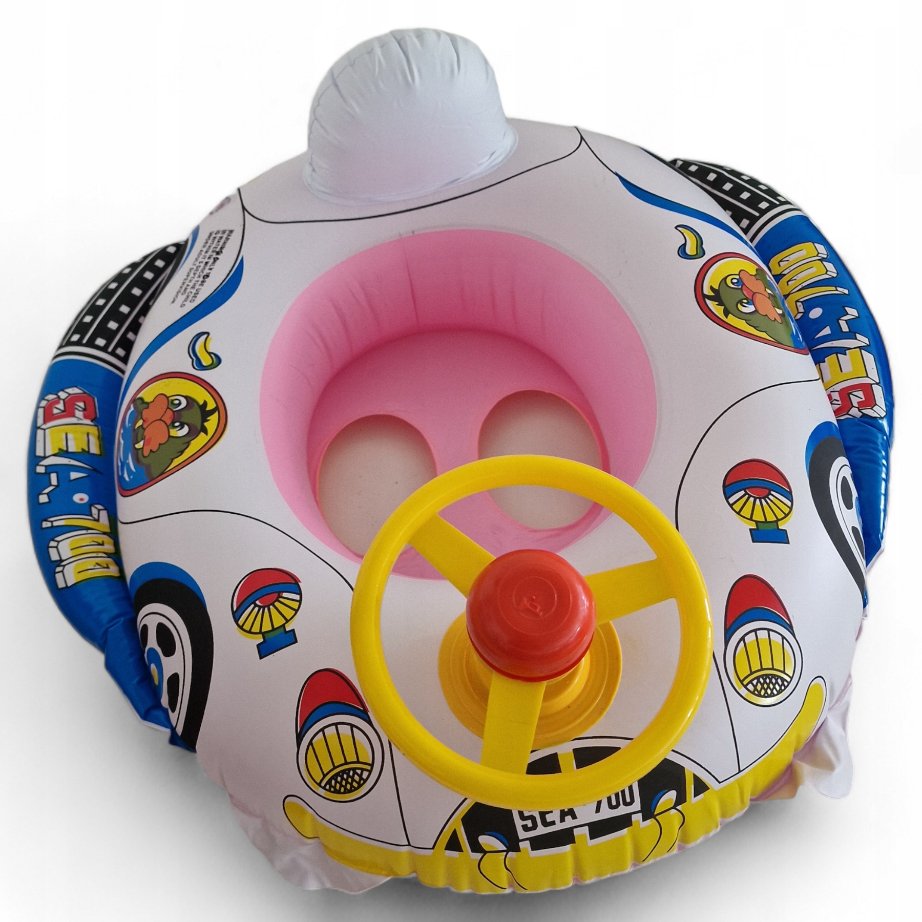 PONTONIK DLA DZIECI DO PŁYWANIA BEZPIECZNY PONTON Z KIEROWNICĄ KLAKSON AUTO Model PONTON BLUE