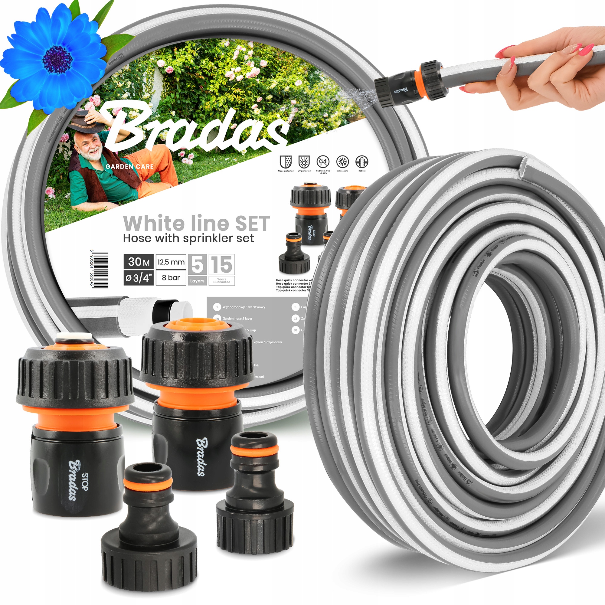 Záhradná Hadica 3/4 30 m 5-VRSTVOVÁ, navíjacia, pružná, gumová, Šlauf Vody Yo