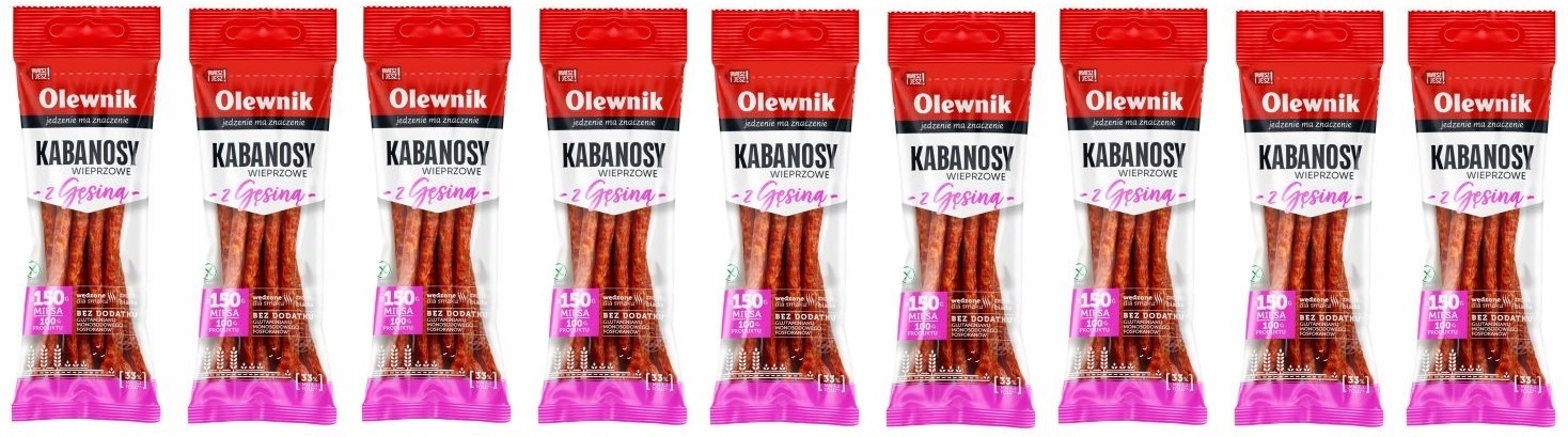 Levně 9 x 105 g Olewnik Vepřové kabanosy s husím masem a polotovarem