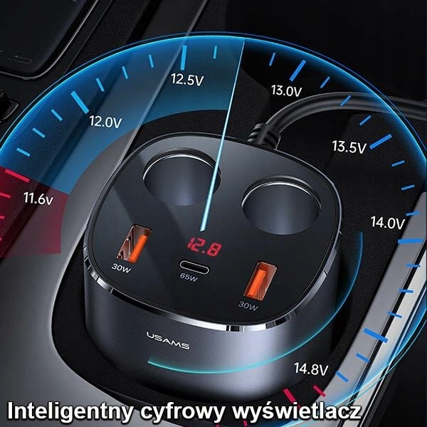 ŁADOWARKA SAMOCHODOWA ROZGAŁĘŹNIK USAMS 2xUSB-A/ 1xUSB-C C28 245W Prąd wyjściowy 5000 mA