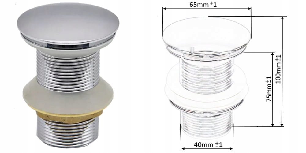 Metalowy korek klik klak do umywalki bez przelewu chrom push-open SOTBE Kod producenta CC-MC-23579437