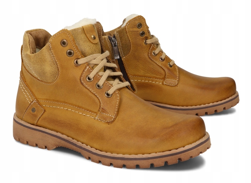 TRZEWIKI MĘSKIE BUTY OCIEPLANE SKÓRA 885 CAMEL 41 Kolekcja ZIMOWA