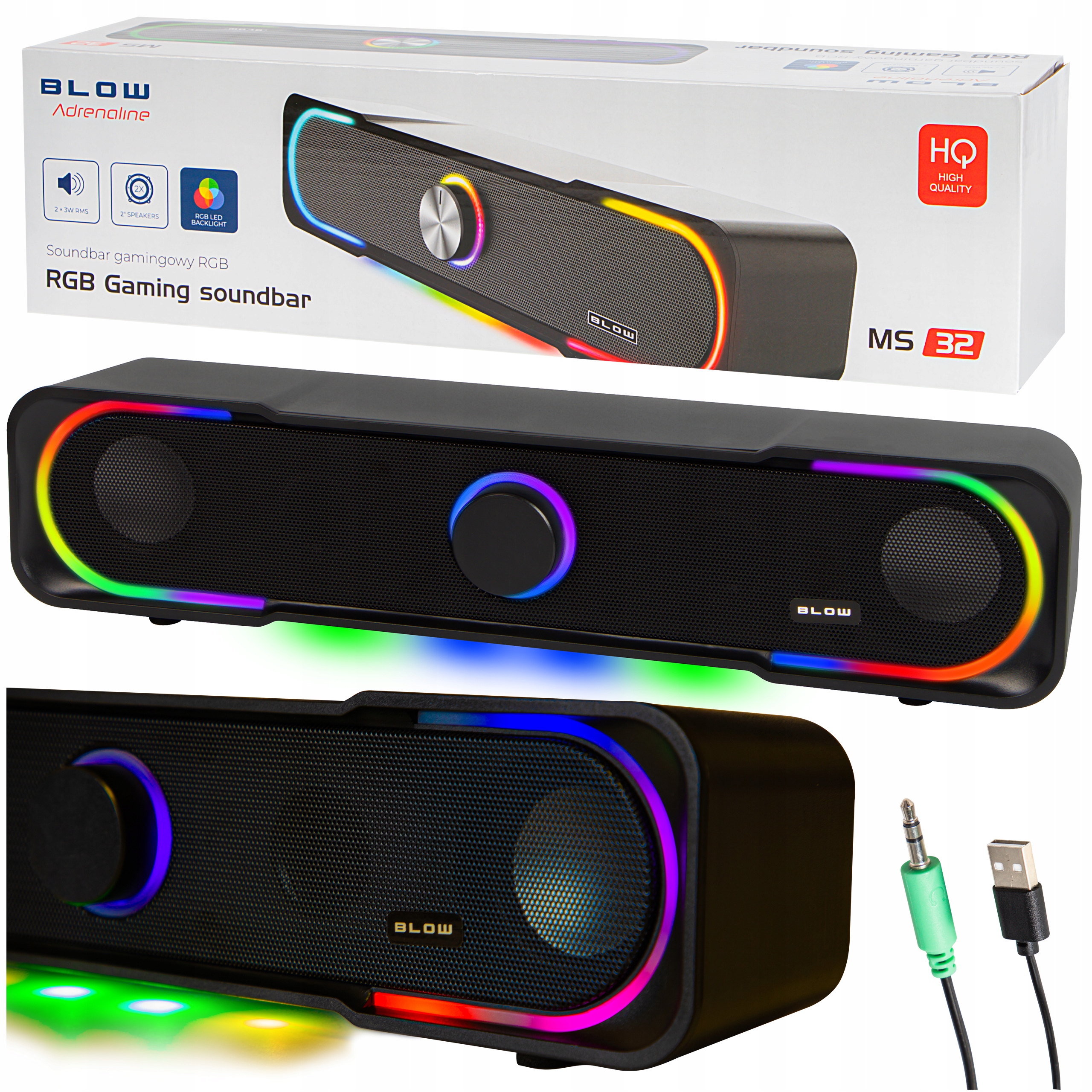 SOUNDBAR GŁOŚNIKI KOMPUTEROWE 2.0 DO KOMPUTERA LAPTOPA AUX LED USB