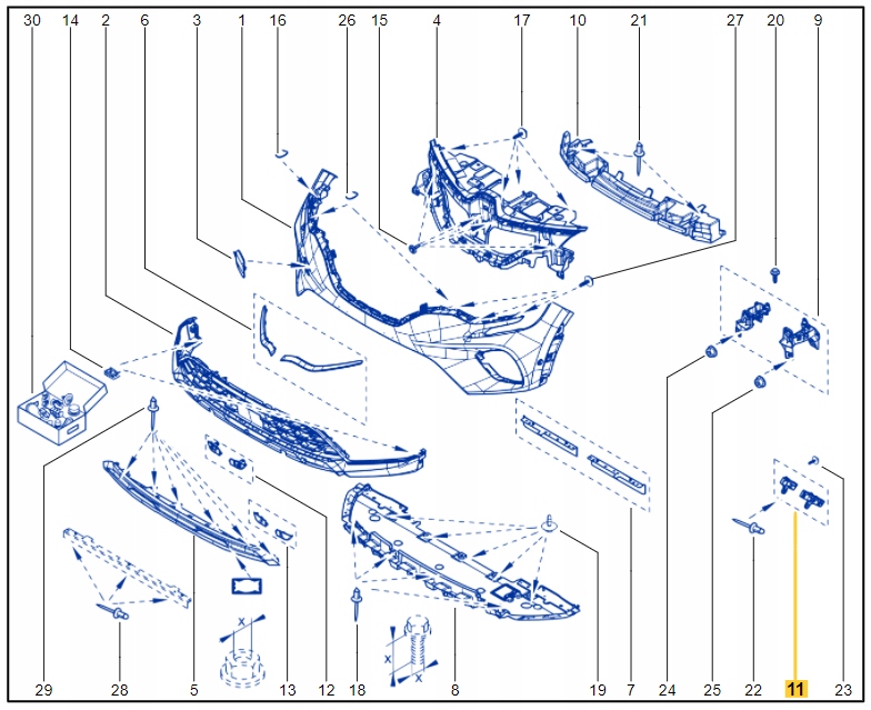 MOCOWANIE SLIZGI ZDERZAKA KPL RENAULT CAPTUR II Installation side Front