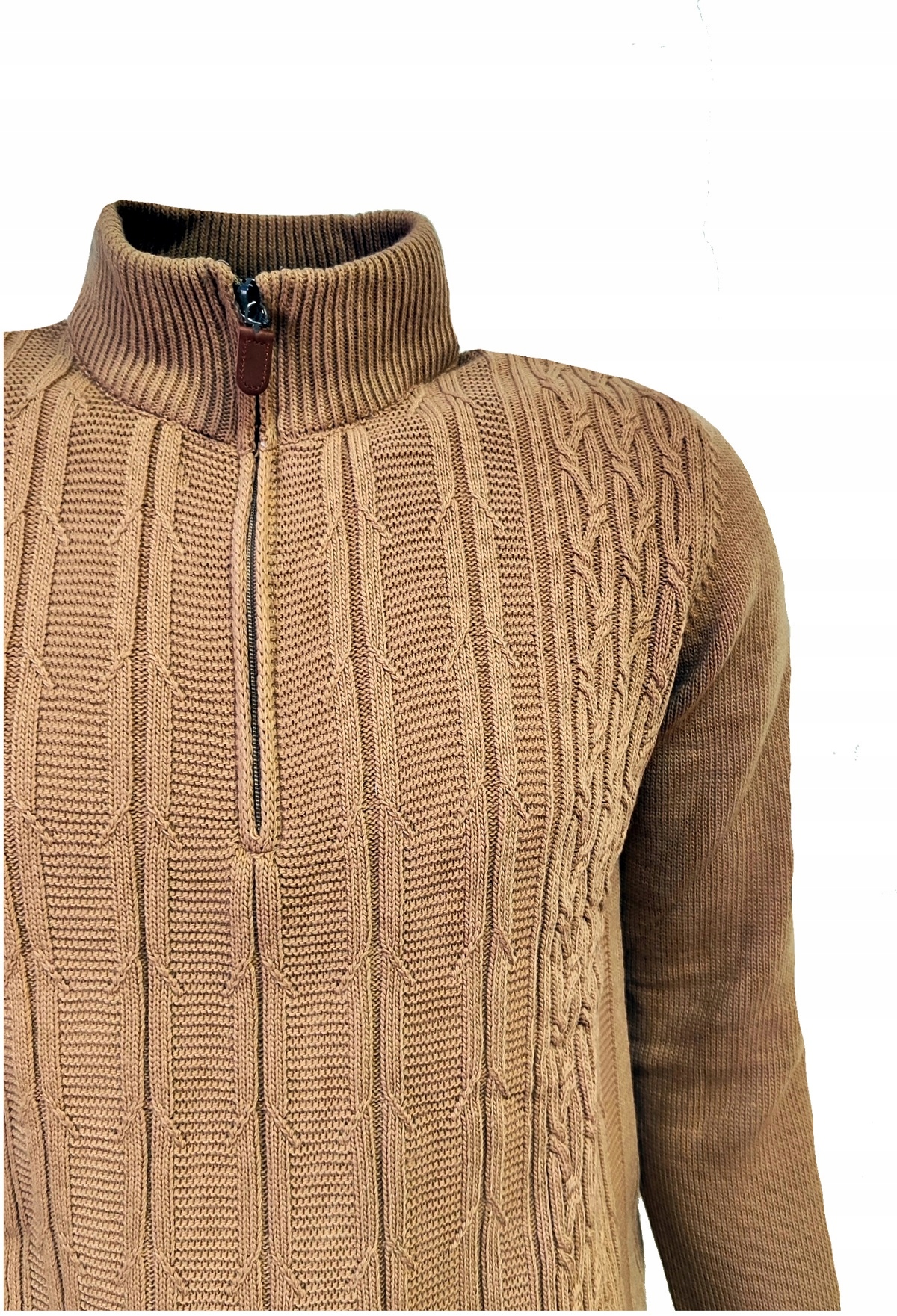 SWETER MĘSKI KRÓTKI ZAMEK STÓJKA CAMEL XXL Odcień karmelowy