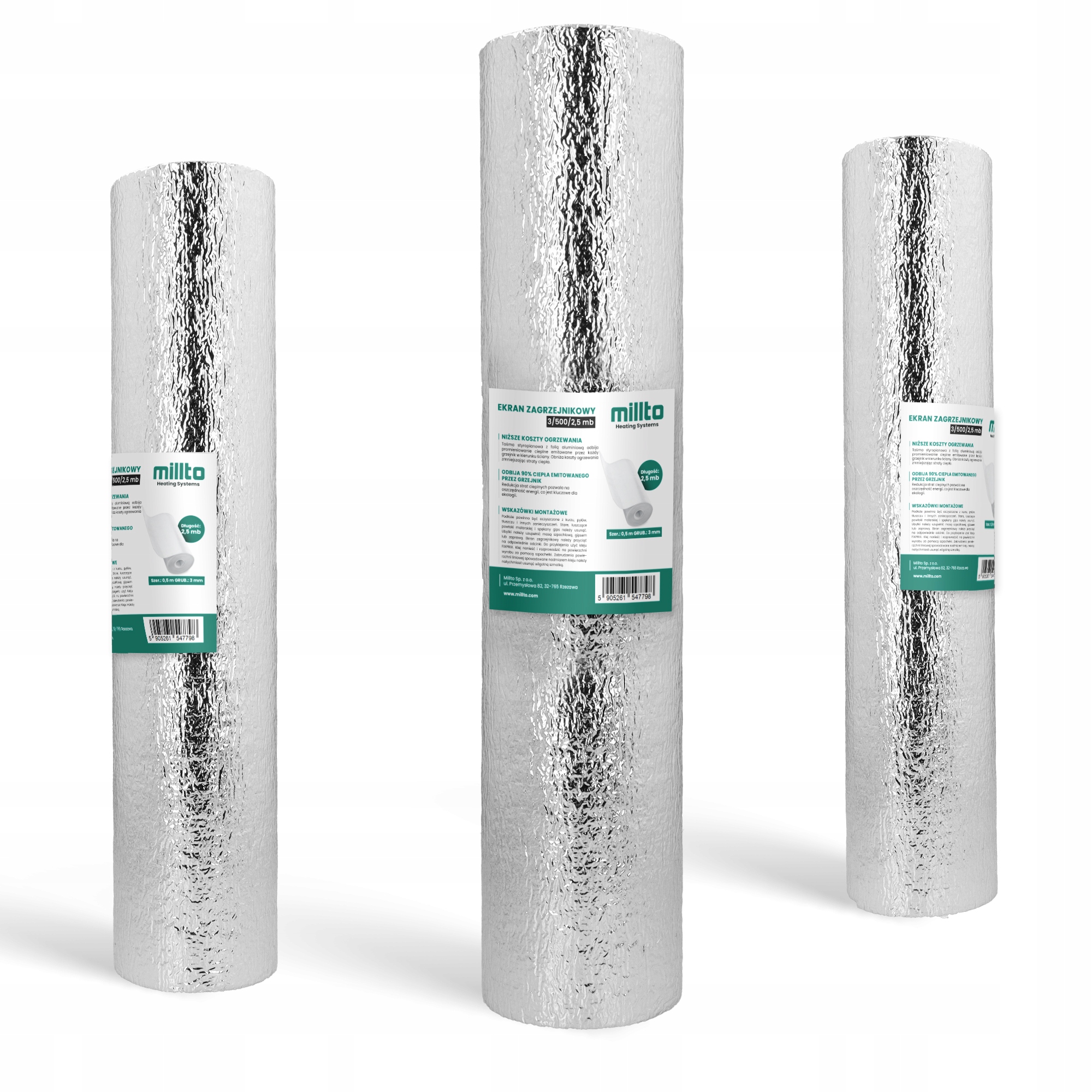 EKRAN ZAGRZEJNIKOWY MATA ALUMINIOWA 2,5m PIANKA TERMOIZOLACYJNA IZOLACYJNA Typ ekran (mata) zagrzejnikowa
