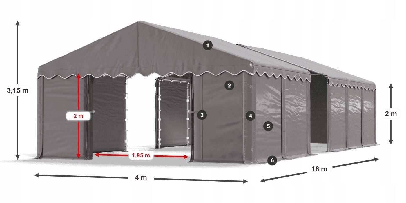 Namiot Budowlany 4x16m Pawilon DAS 240 S Szerokość 4 m