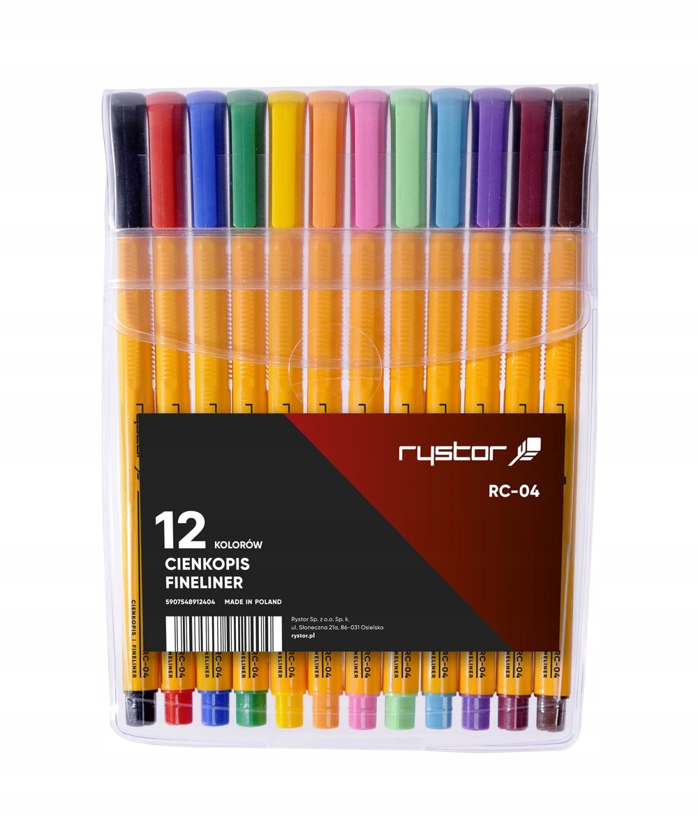 Cienkopisy Rystor 0.4mm MIX 12 kolorów