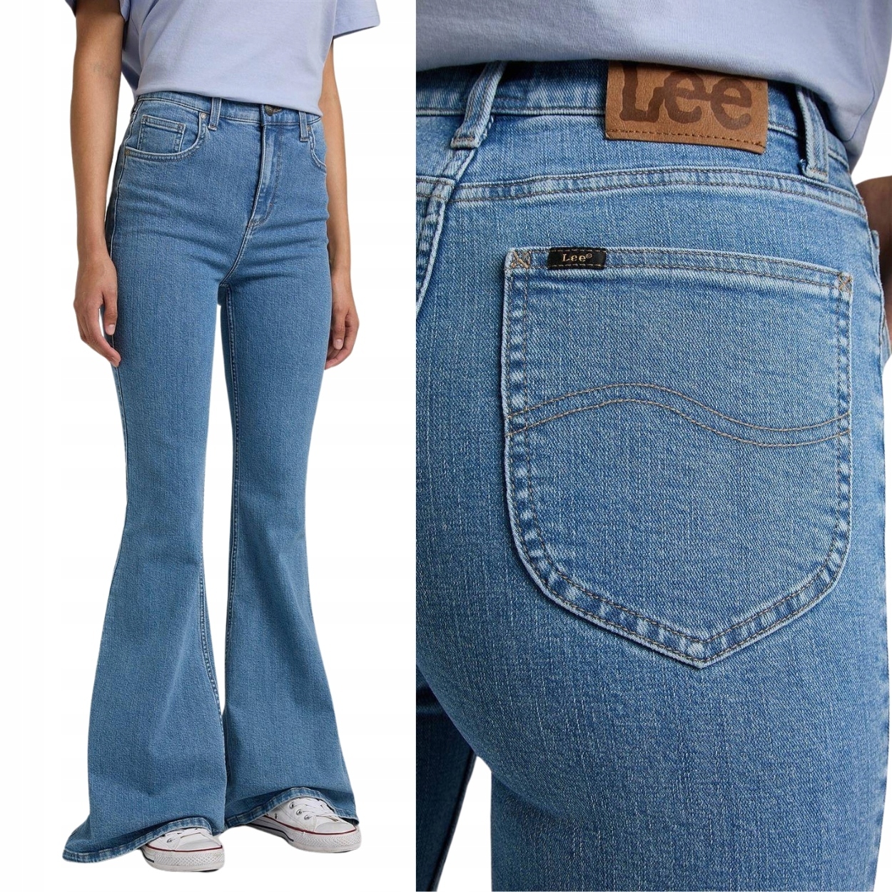 Lee Skinny Flare Sunday Light Zvony Vyšší Stav Blue Džíny W28 L33