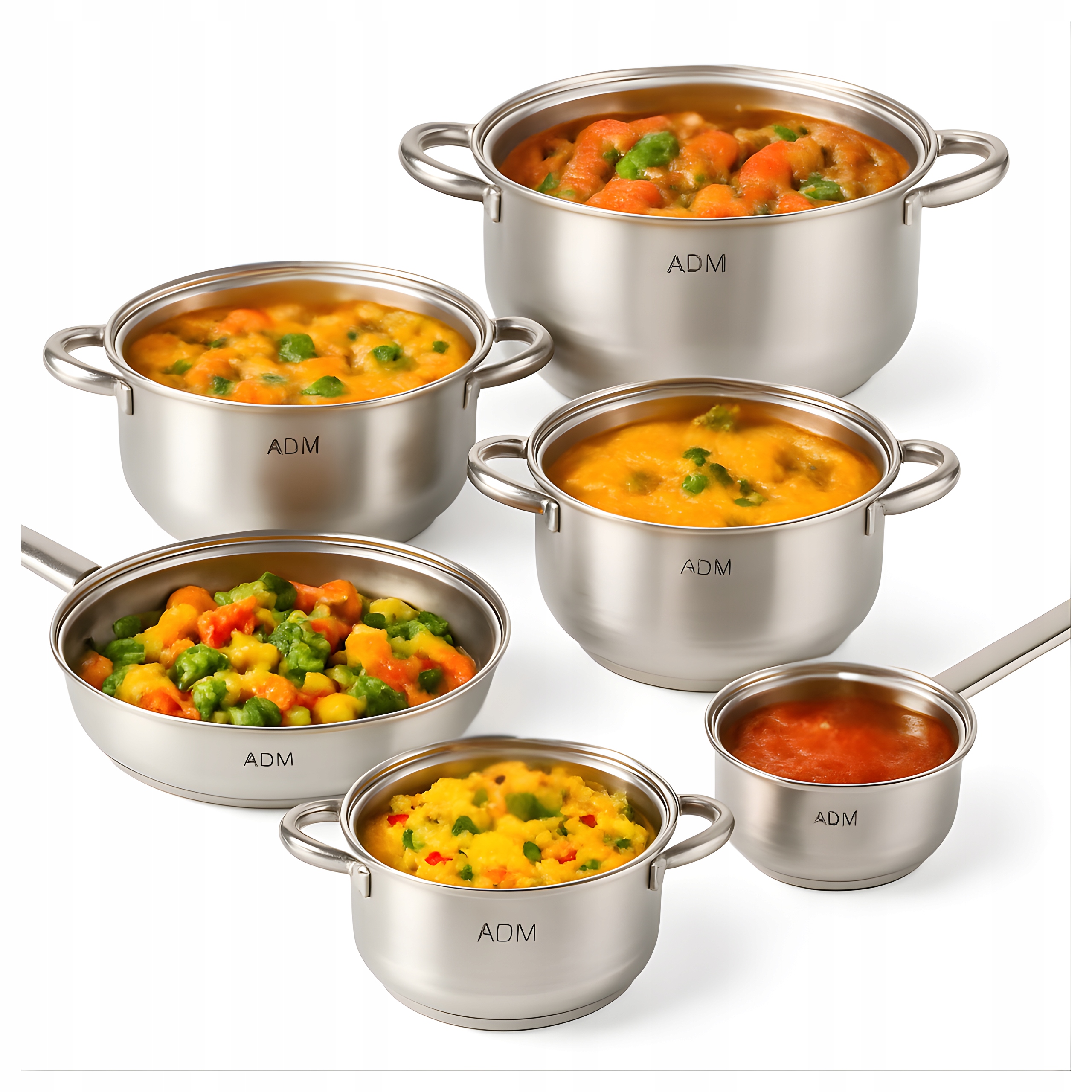 Sada hrnců z z nerezové oceli, sada 12 kusů s poklicemi