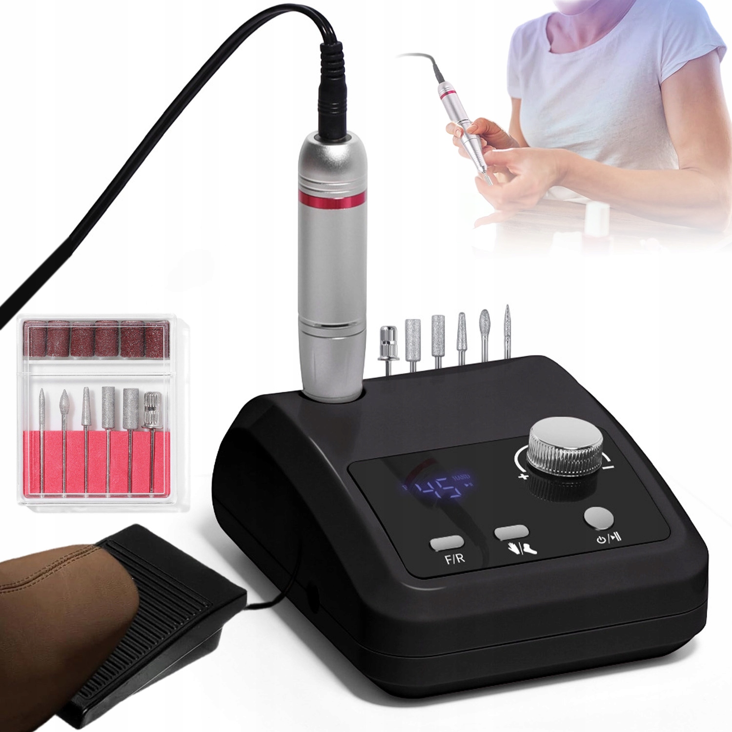 Bruska Na Nehty 45000 Rpm LCD Regulace Rychlosti S Pedálem Sada