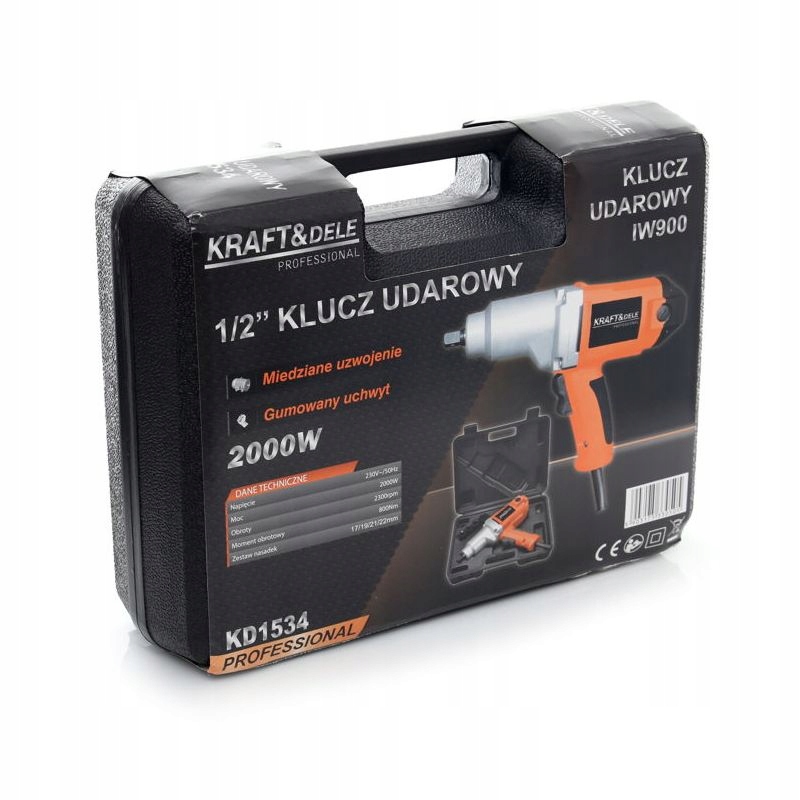 ELEKTRYCZNY KLUCZ UDAROWY 2000W / 800Nm 1/2" DO KÓŁ KD1534 Maksymalny moment obrotowy 800 Nm