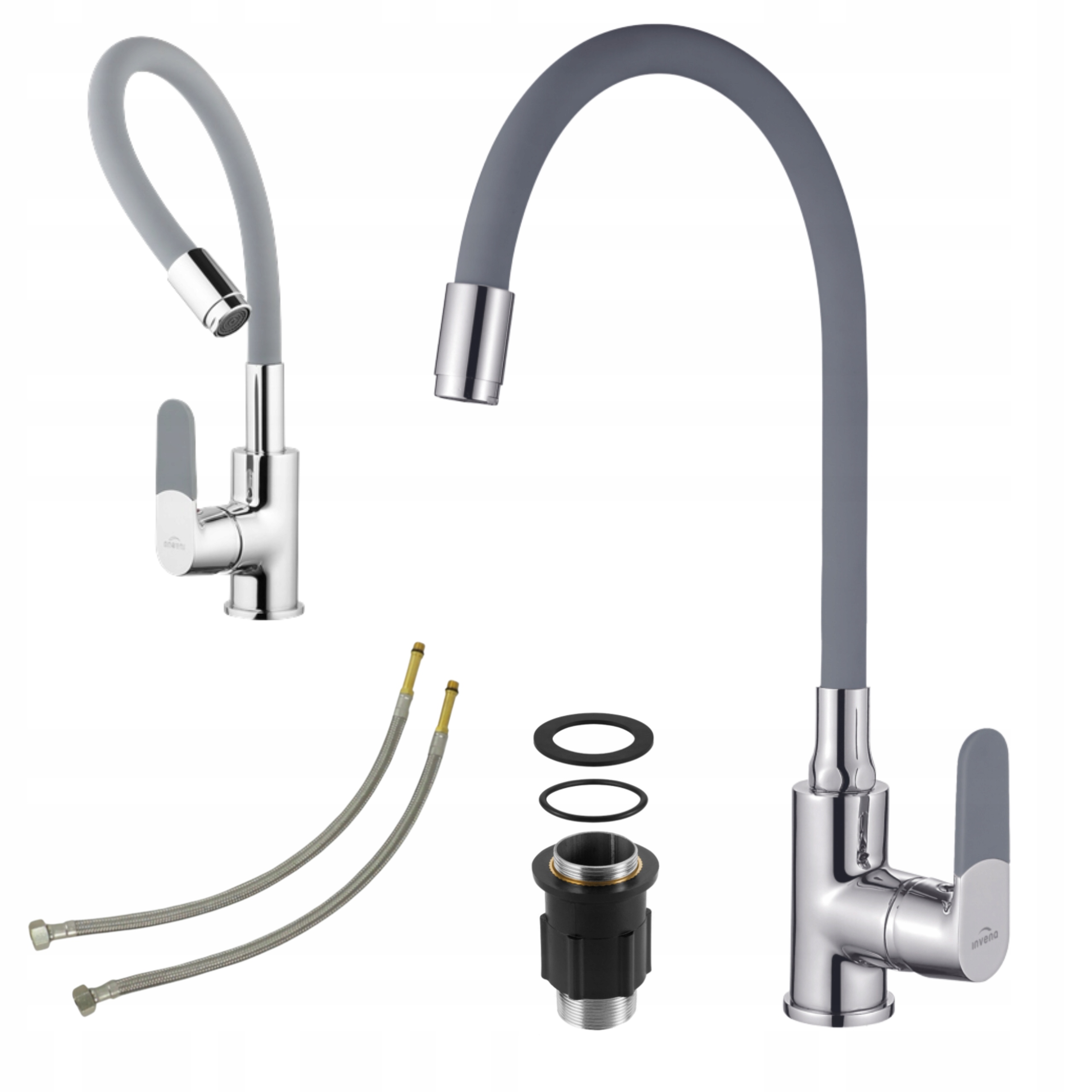 Bateria Zlewozmywakowa Kuchenna Stojąca Kran Z Elastyczną Wylewką Szara