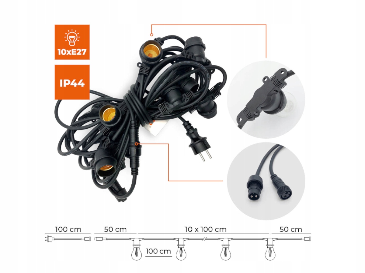 Girlanda MIMOSA 10 metrów 10xE27 Zasilanie sieciowe