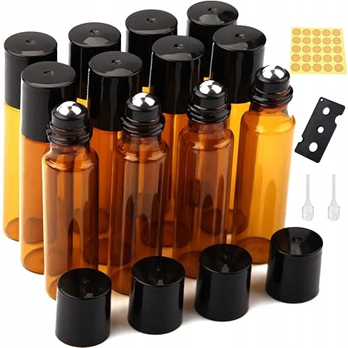 Lahvičky Esenciální Oleje Roll On 10 ML Skleněné Jantarové, Sada 12 Ks