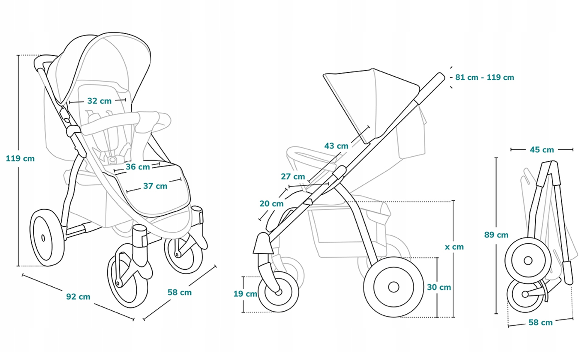 Wózek spacerowy SPACERÓWKA do 22 kg REGULOWANA RĄCZKA Lionelo Annet Tour Kolor producenta Grey Stone