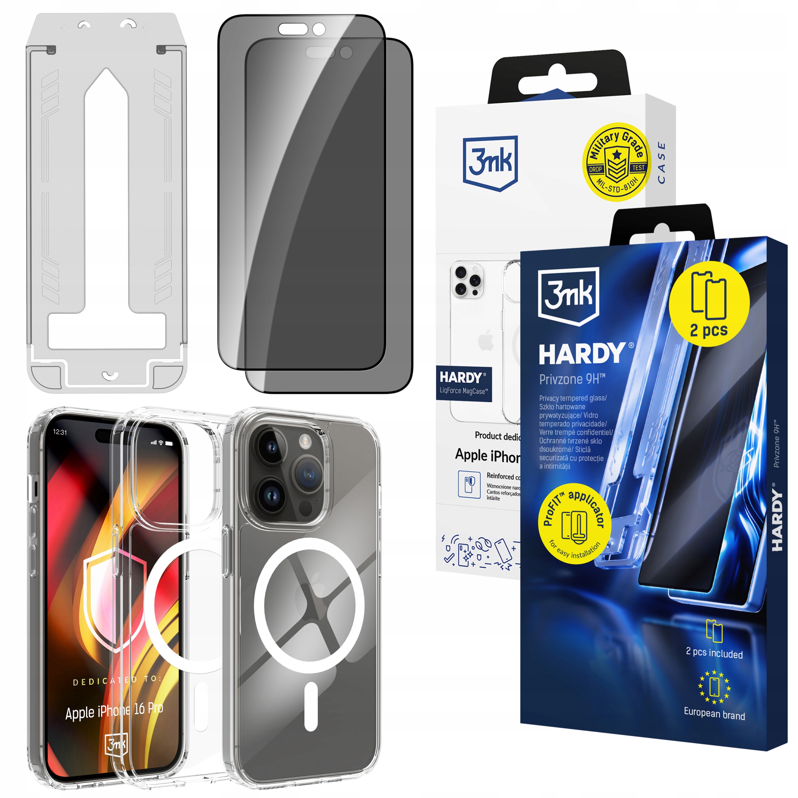 2x Tvrzené sklo 9H pouzdro na pouzdro 3mk Hardy pro iPhone 16 Pro