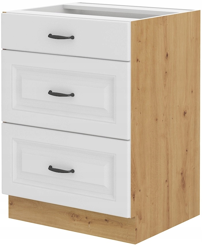 

Szafka kuchenna biała 60 z szufladami. Dąb Artisan