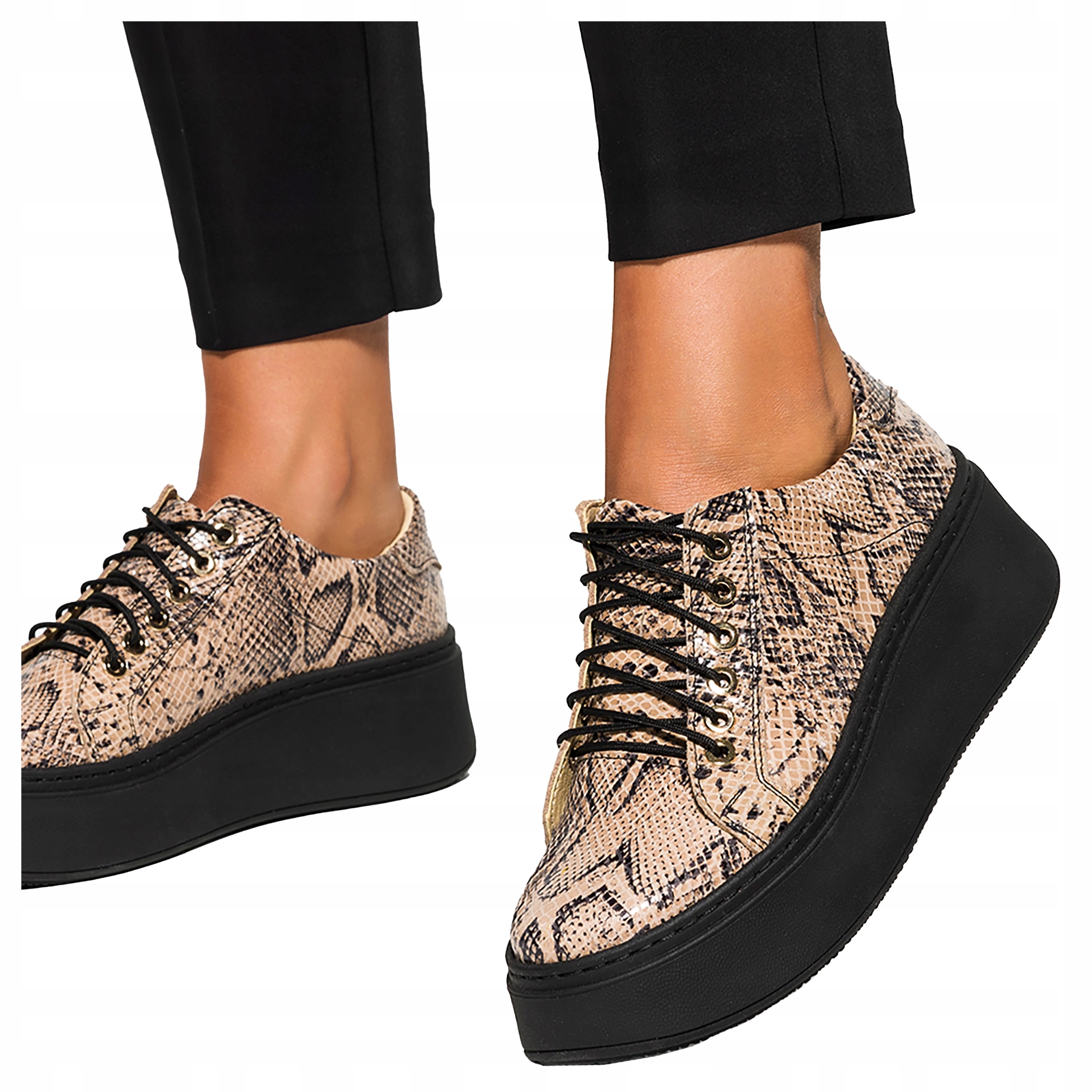 Sportovní tenisky Béžové Kožené Dámské Hadí boty Pohodlné Módní vel. 40