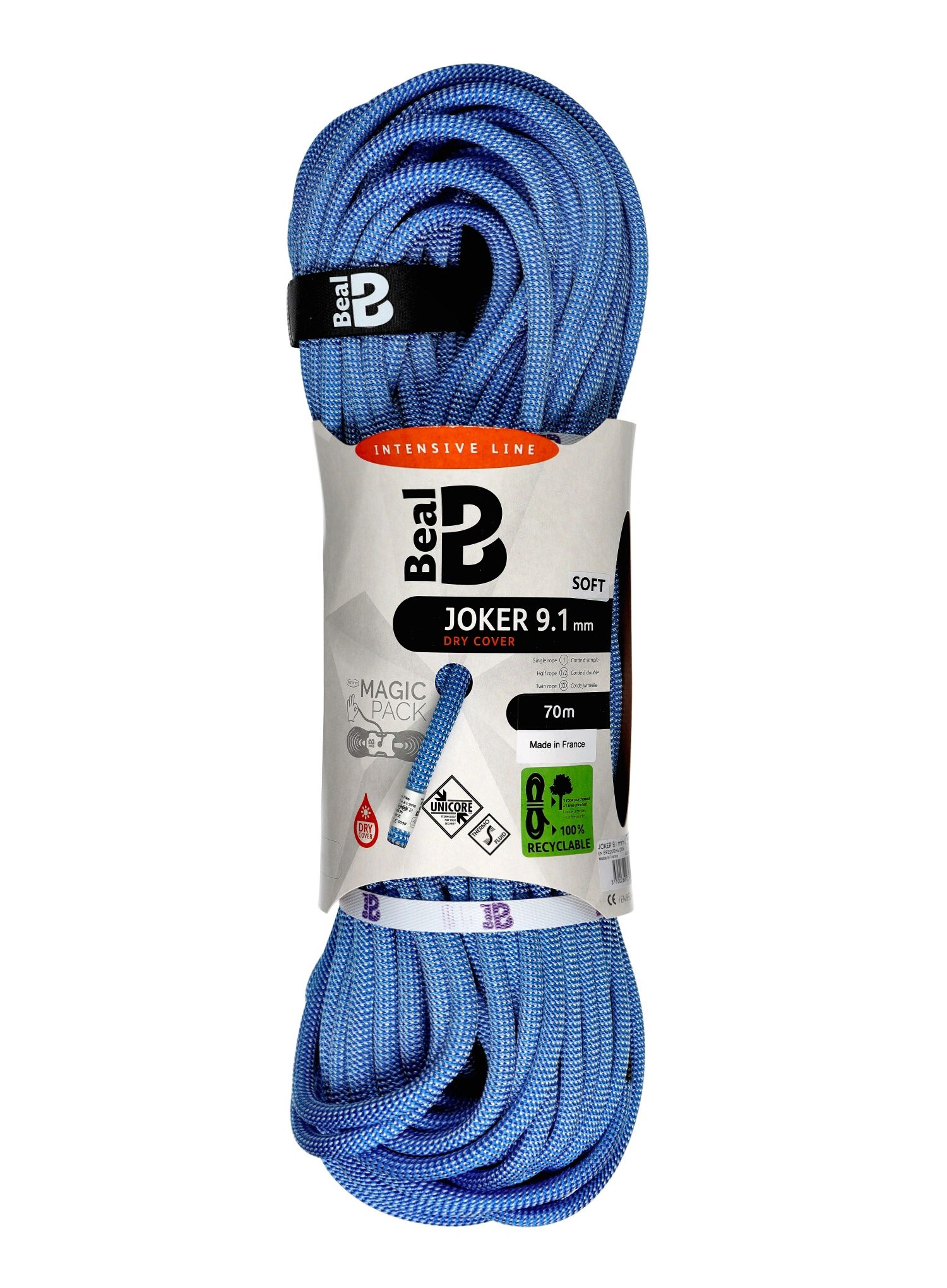 Dynamické lano Beal Joker Soft Unicore 9,1 mm x 70 m Dry Cover modré