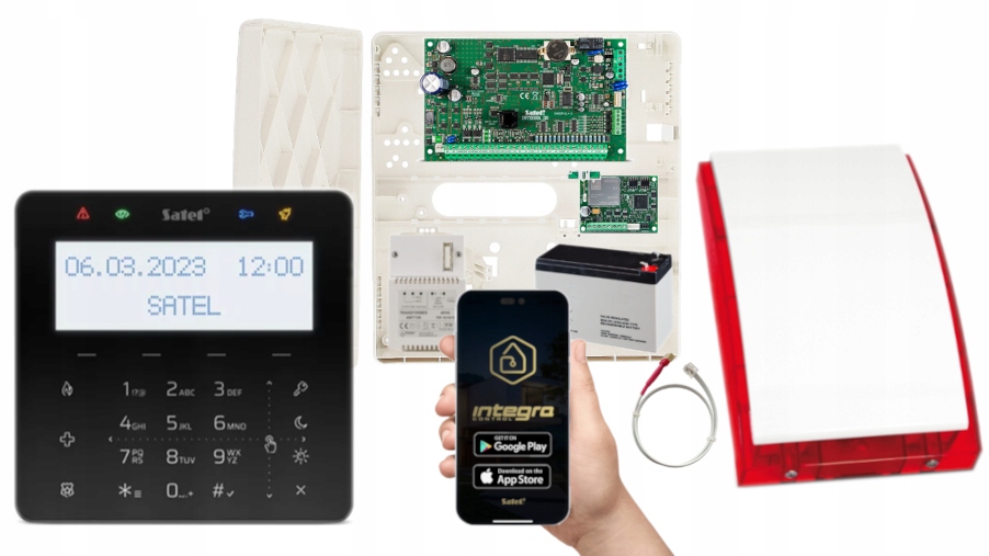 System Alarmowy Satel Integra 32 Gsm Lte Manipulator Apka Dotyk LCD Syrena