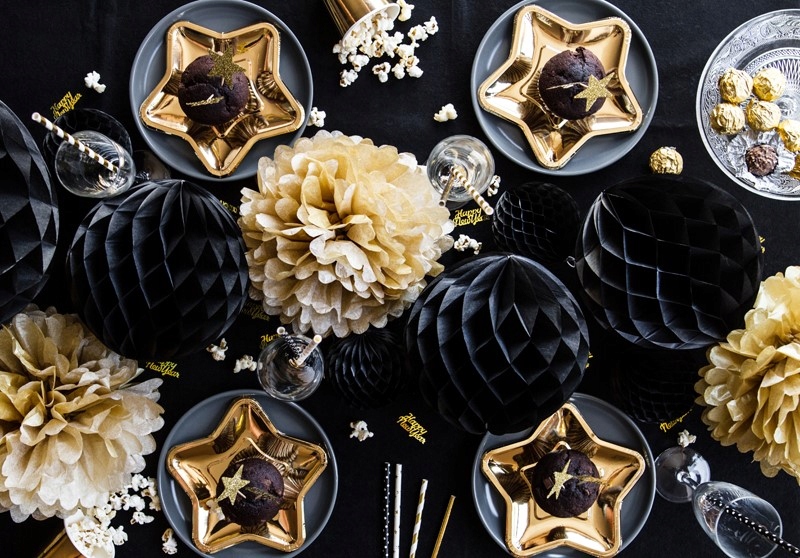 KONFETTI ZŁOTE NAPIS HAPPY NEW YEAR DEKORACJA STOŁU NA SYLWESTRA SYLWESTER Nazwa Konfetti napis Happy New Year złoty metalizowany