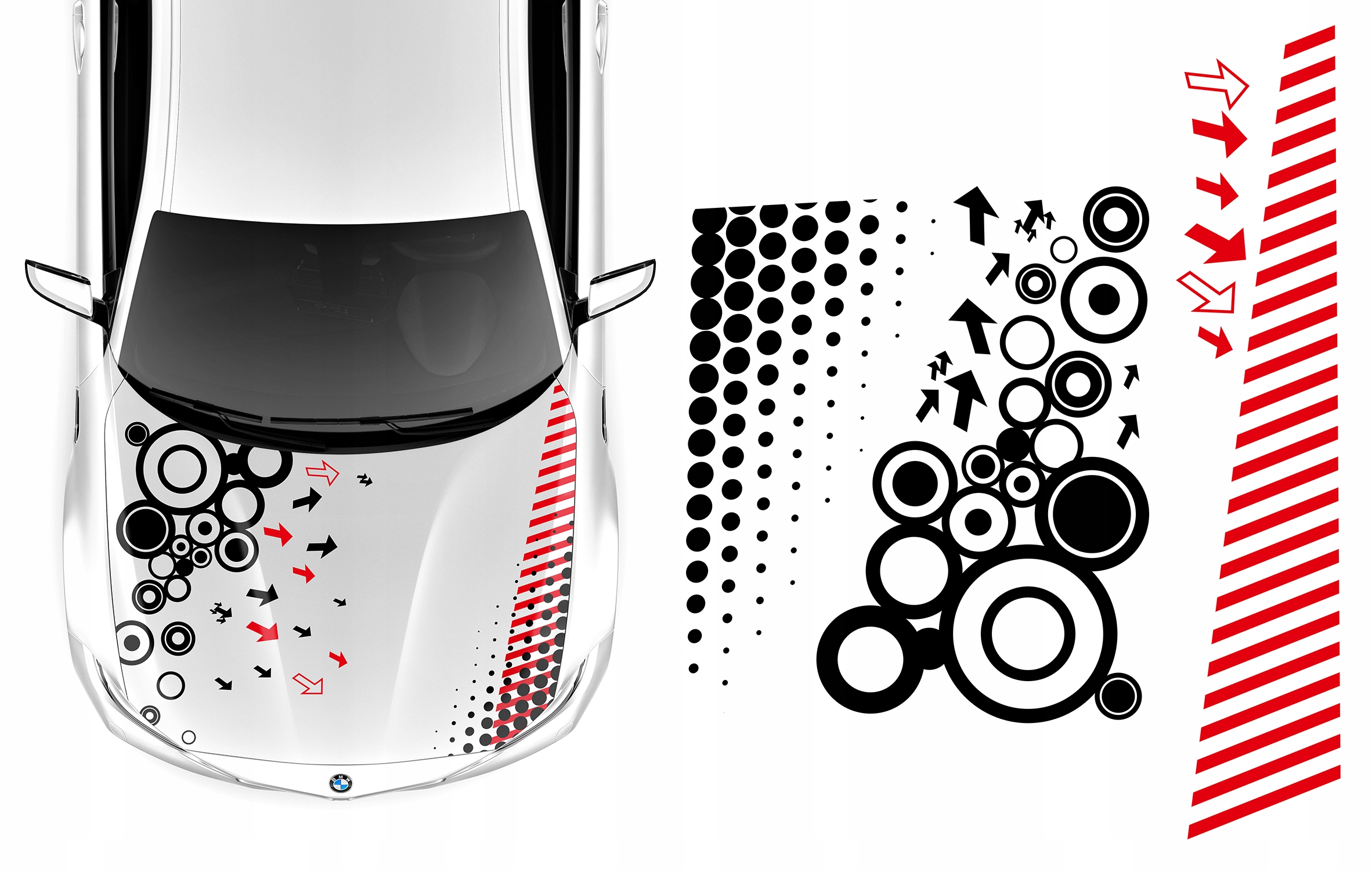 Samolepka Grafika na auto Masku Motiv Kola Šipky Čáry Tečky 141x115