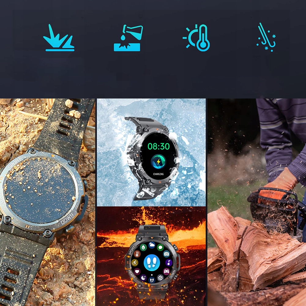 INTELIGENTNY ZEGAREK SMARTWATCH MĘSKI WODOODPORNY SPORTOWY BT 5.0 Mechanizm inny