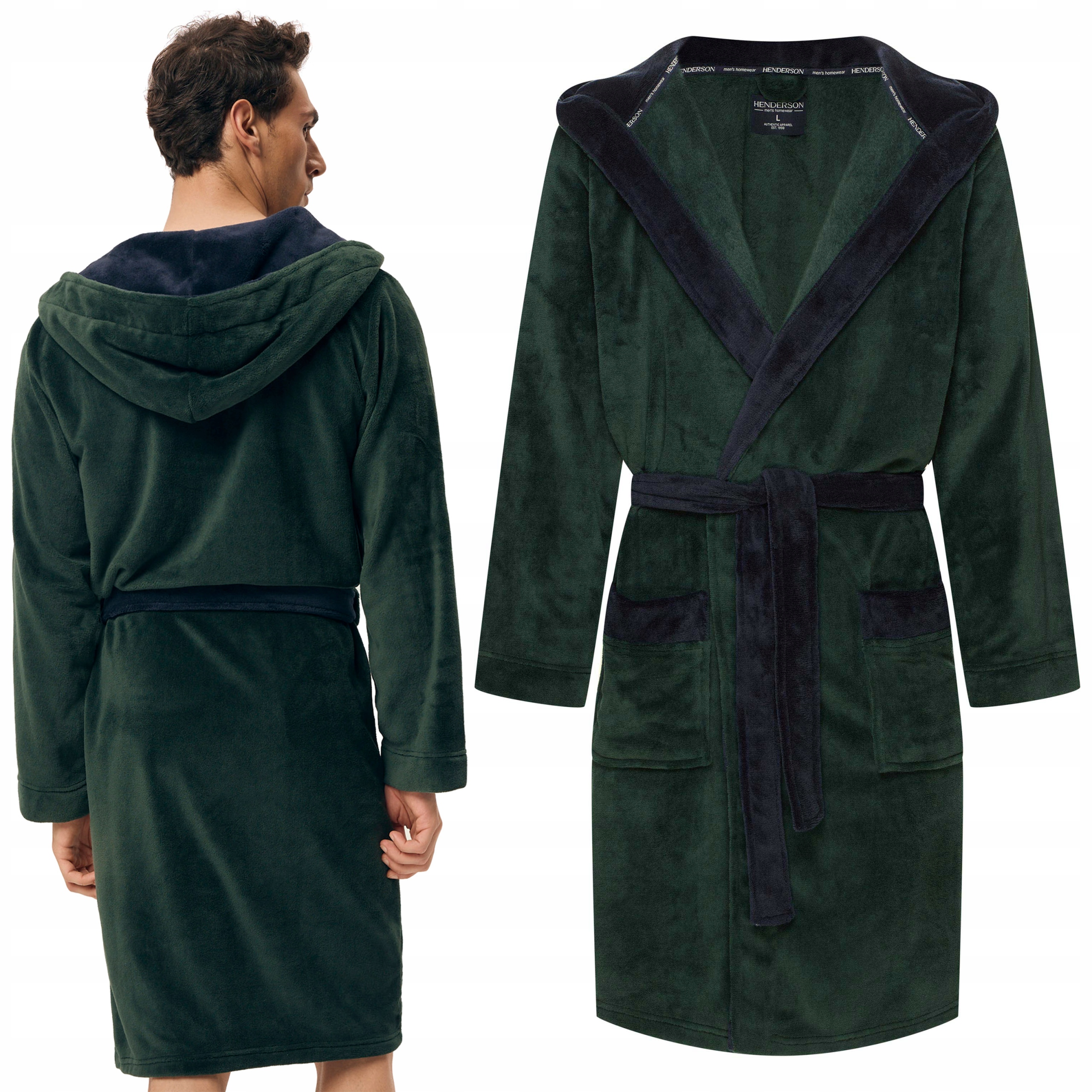 Pánský fleecový župan s kapucí Henderson Pohodlný, teplý, vázaný XL