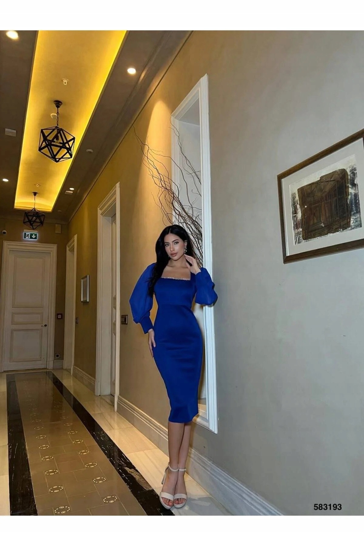 Elegantní Chrpová Šaty S Bufetovými Rukávy 3XL 5IA