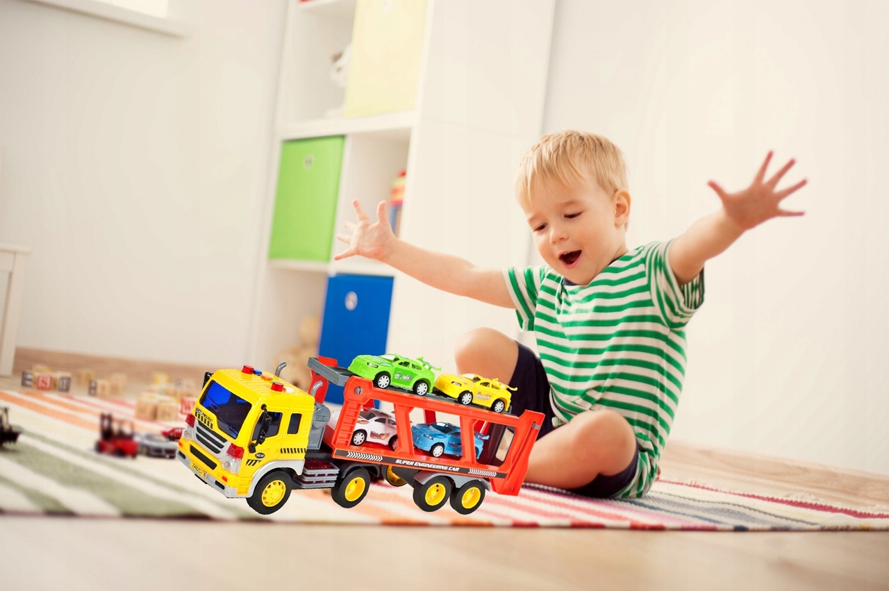 CIĘŻARÓWKA LAWETA Z Samochodami Światło Dźwięk Bohater brak